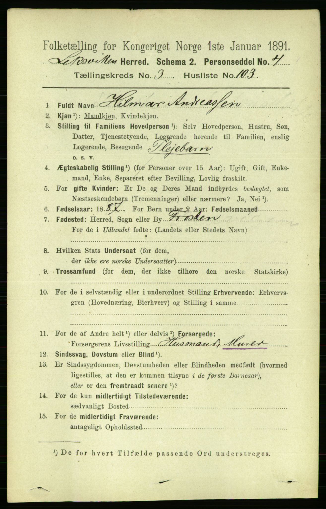 RA, 1891 census for 1718 Leksvik, 1891, p. 1821