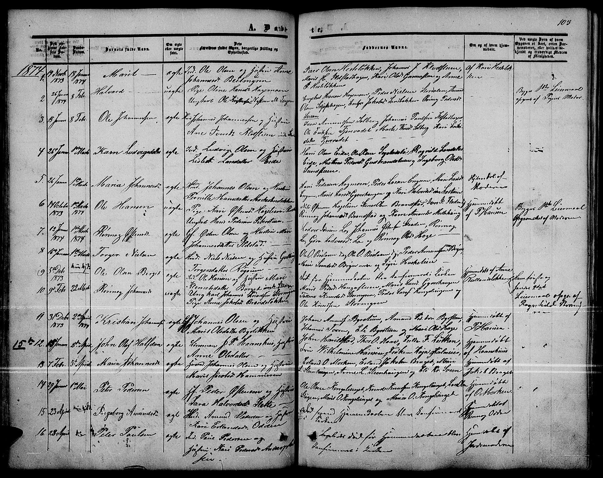 Nord-Fron prestekontor, SAH/PREST-080/H/Ha/Hab/L0001: Parish register (copy) no. 1, 1851-1883, p. 103