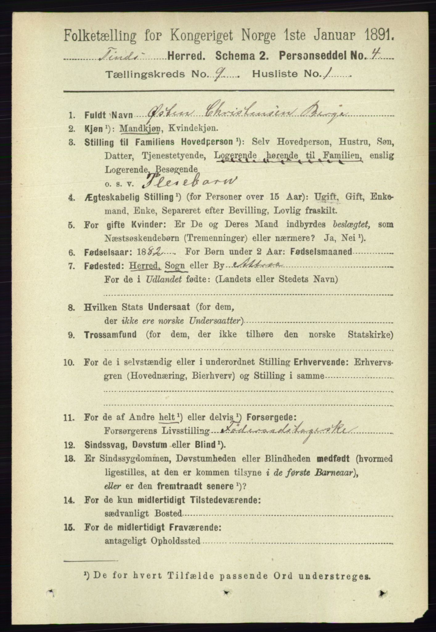 RA, 1891 census for 0826 Tinn, 1891, p. 1823