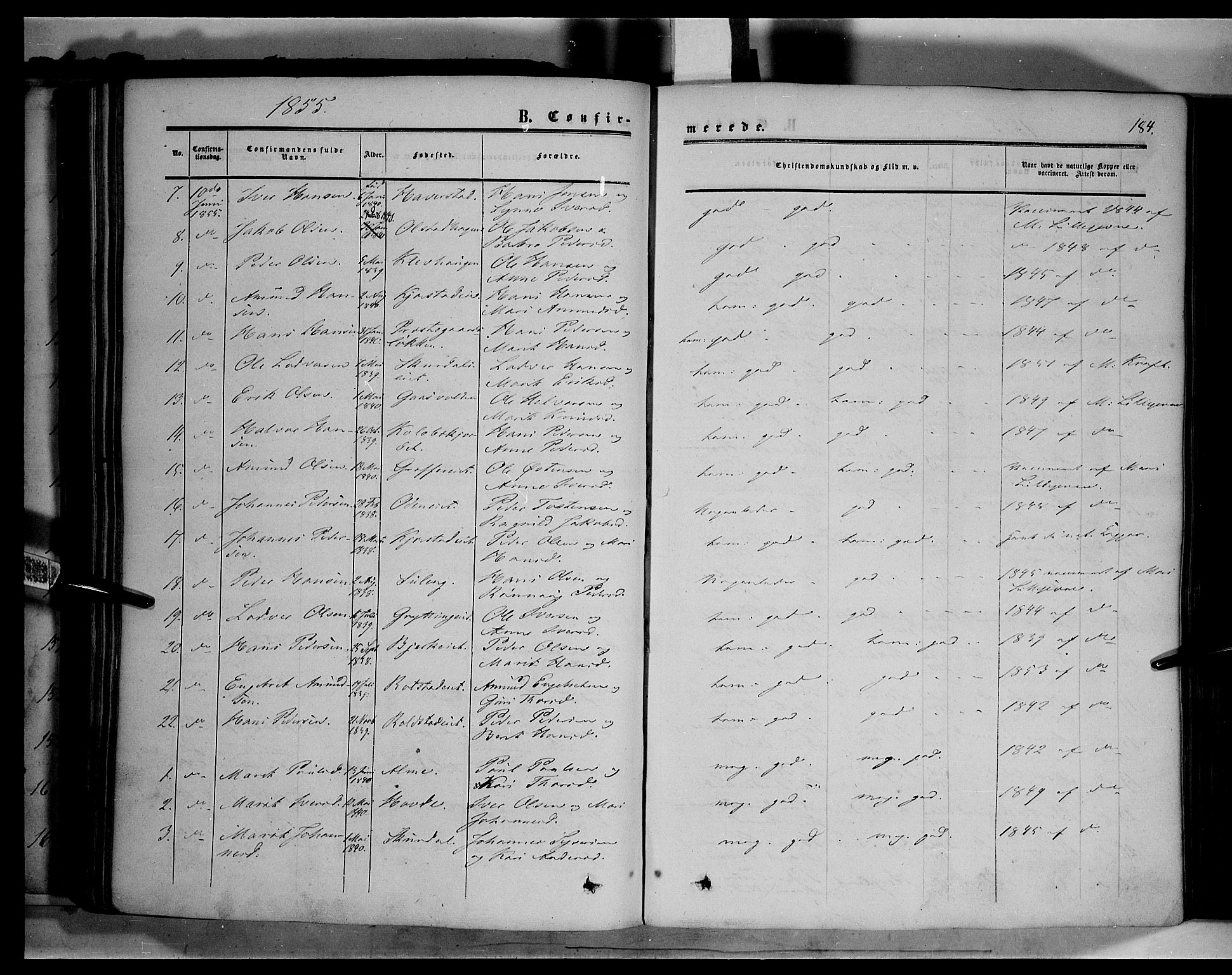 Sør-Fron prestekontor, SAH/PREST-010/H/Ha/Haa/L0001: Parish register (official) no. 1, 1849-1863, p. 184