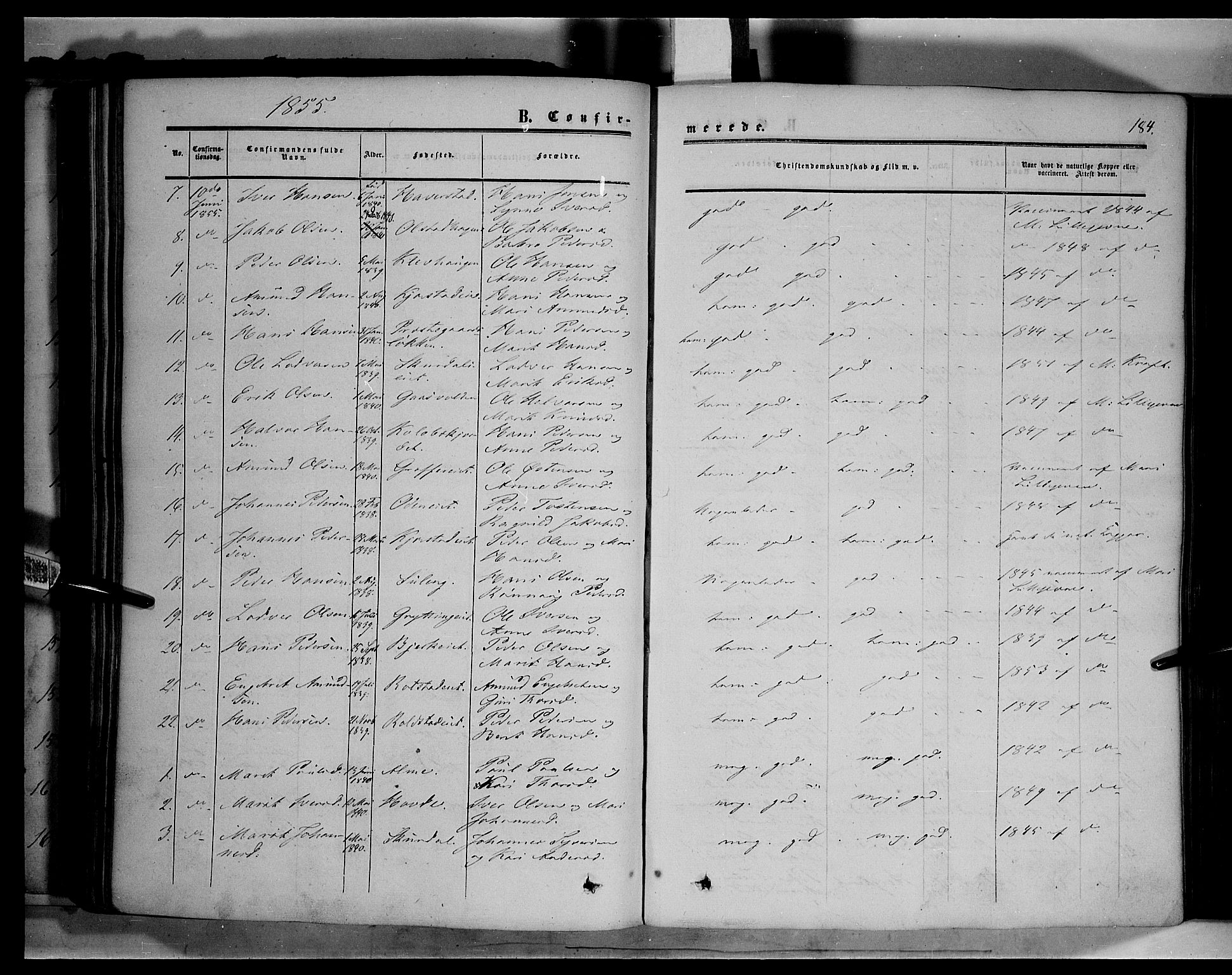 Sør-Fron prestekontor, AV/SAH-PREST-010/H/Ha/Haa/L0001: Parish register (official) no. 1, 1849-1863, p. 184