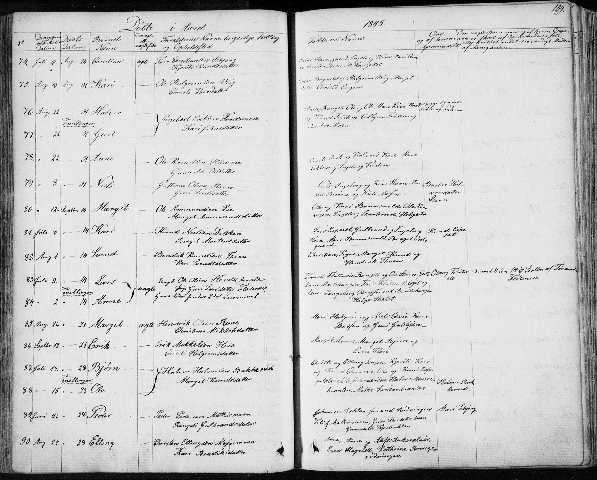 Nes kirkebøker, AV/SAKO-A-236/F/Fa/L0009: Parish register (official) no. 9, 1834-1863, p. 159