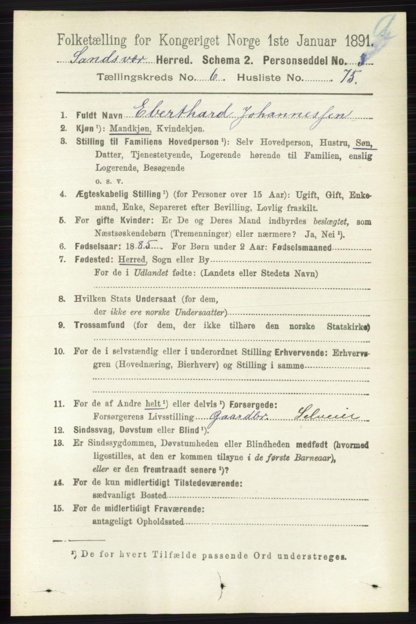 RA, 1891 census for 0629 Sandsvær, 1891, p. 3876