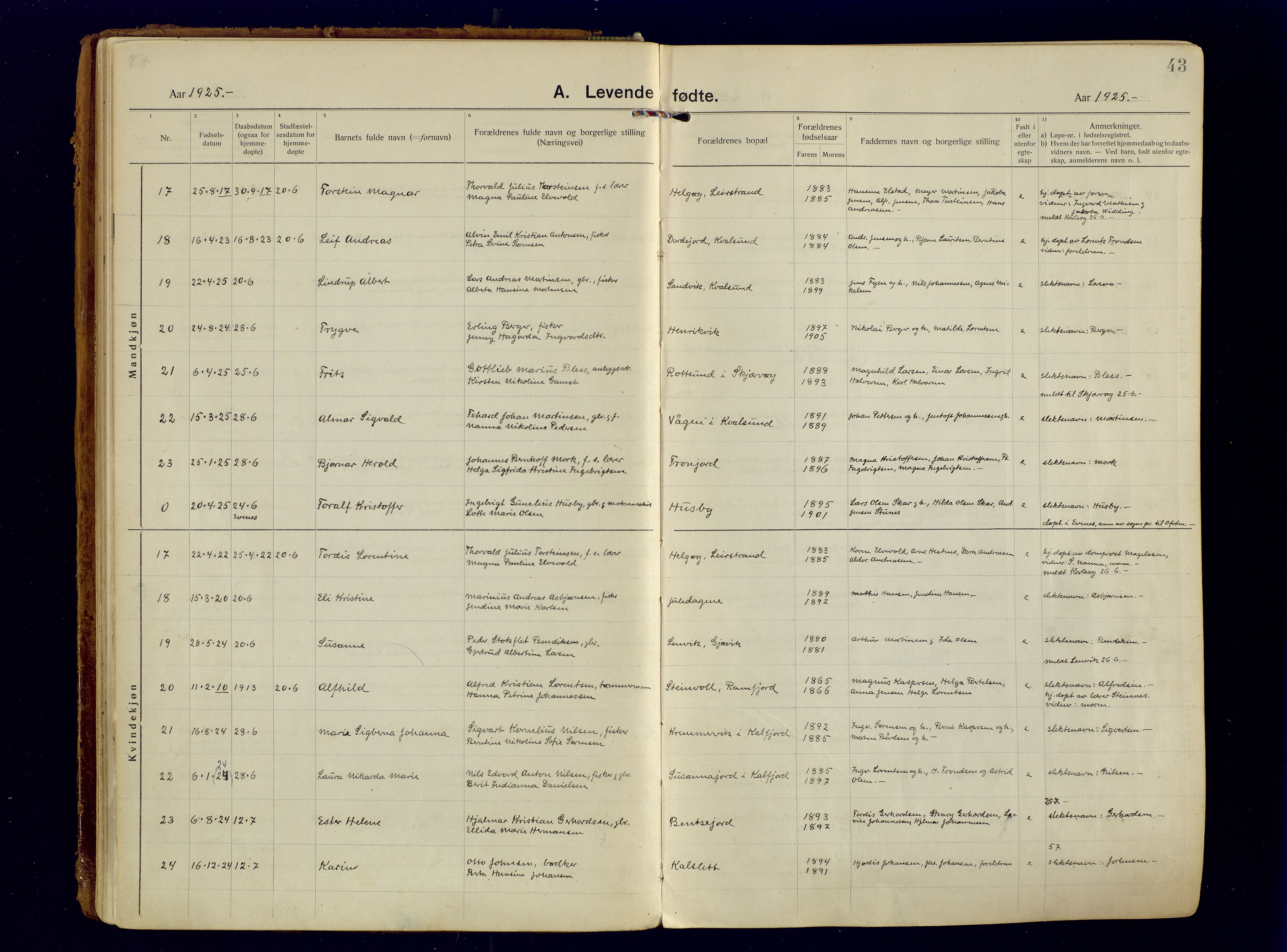 Tromsøysund sokneprestkontor, AV/SATØ-S-1304/G/Ga/L0009kirke: Parish register (official) no. 9, 1922-1934, p. 43