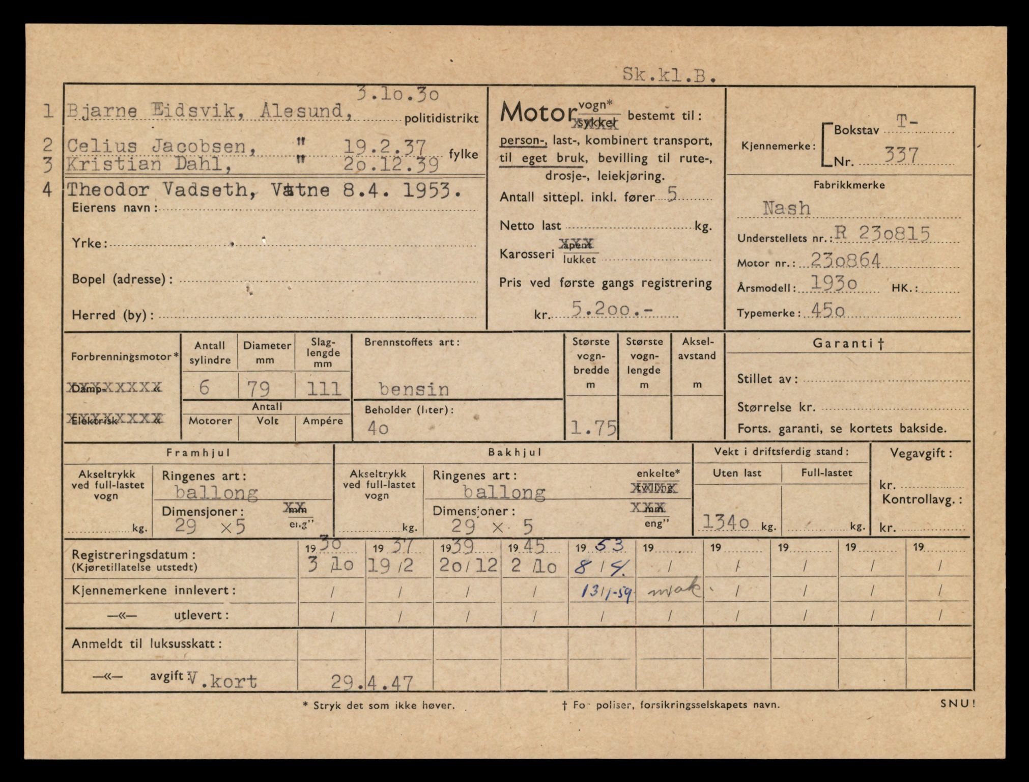 Møre og Romsdal vegkontor - Ålesund trafikkstasjon, SAT/A-4099/F/Fe/L0003: Registreringskort for kjøretøy T 232 - T 340, 1927-1998, p. 2408