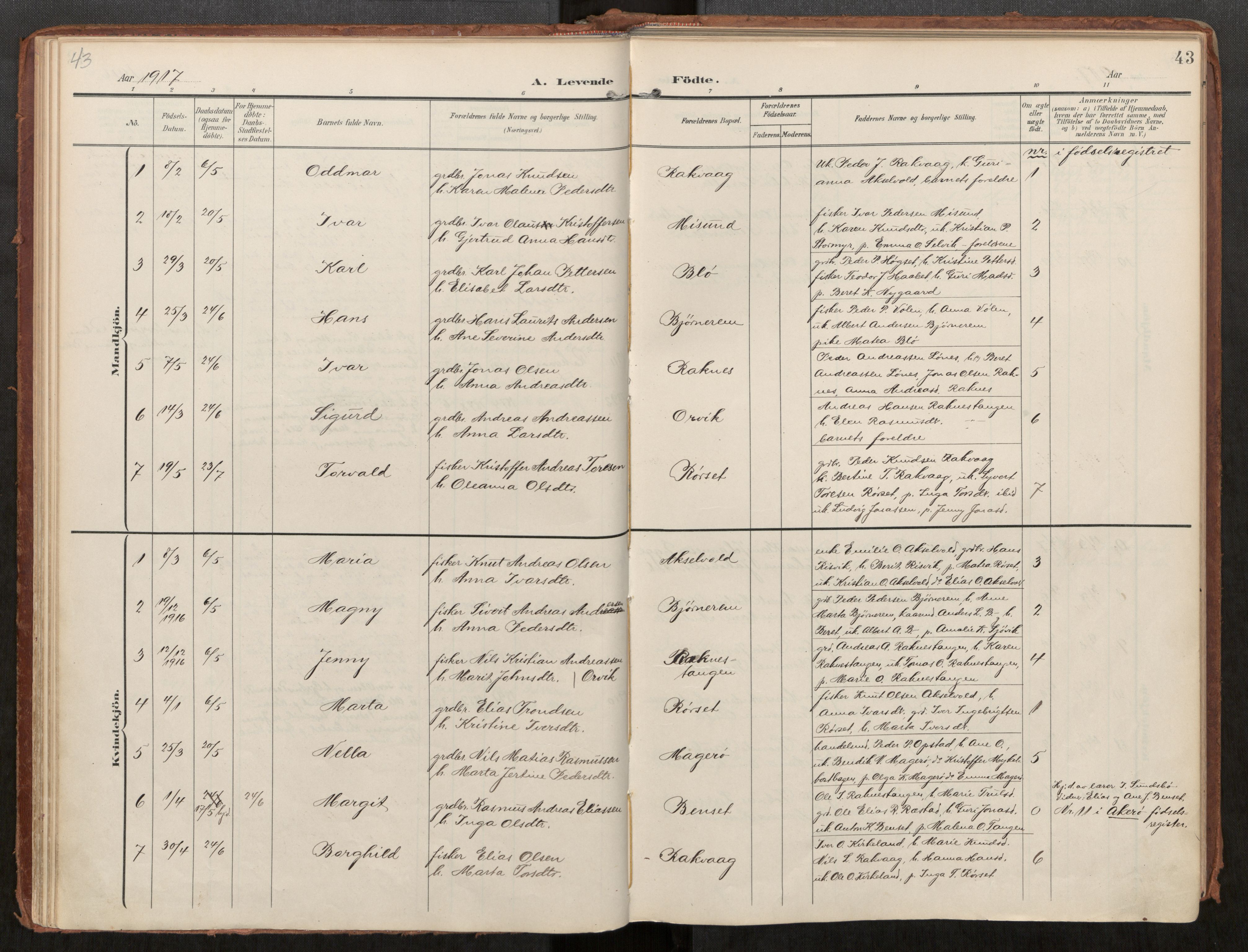 Ministerialprotokoller, klokkerbøker og fødselsregistre - Møre og Romsdal, AV/SAT-A-1454/563/L0740: Parish register (official) no. 563A02, 1903-1923, p. 43