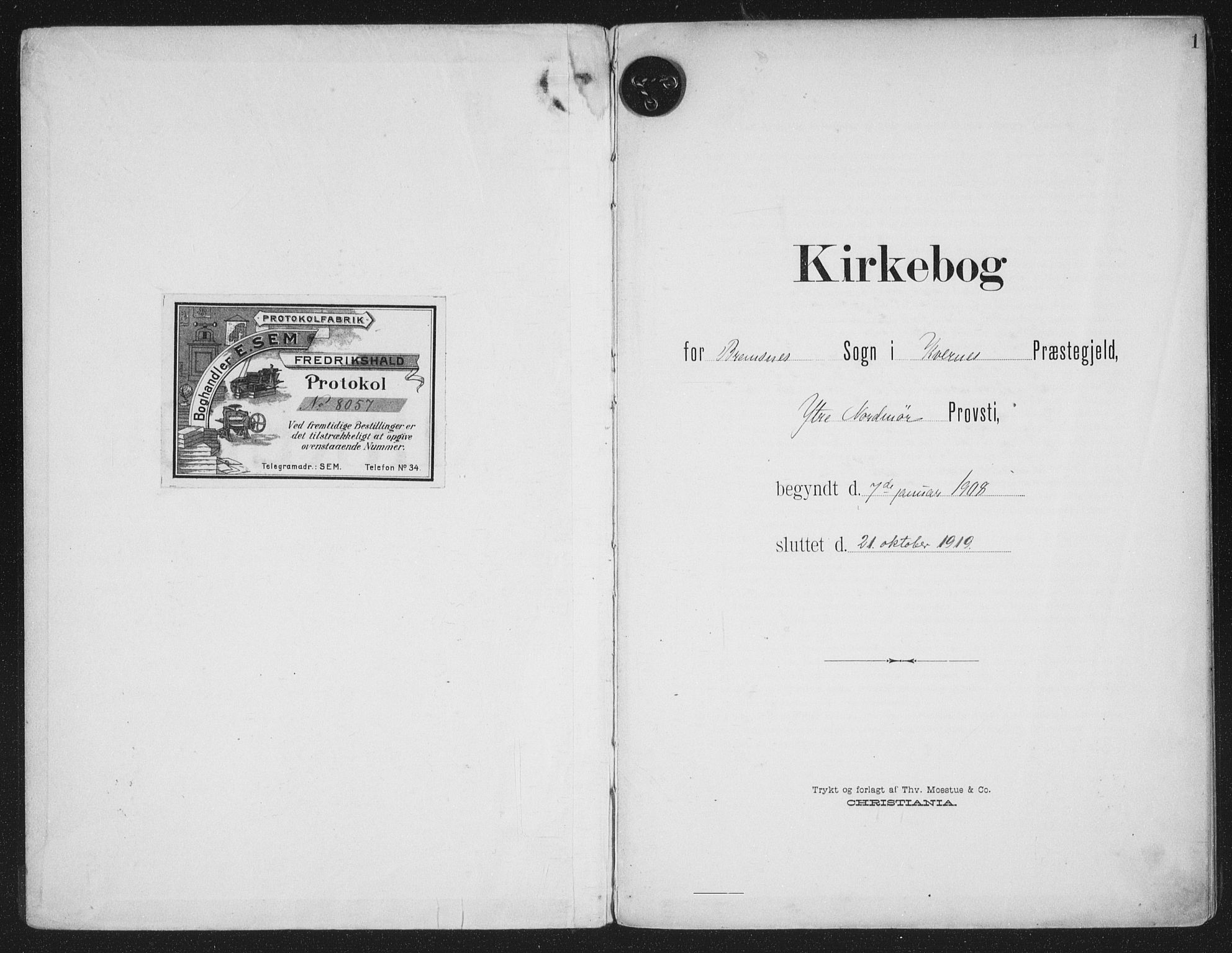 Ministerialprotokoller, klokkerbøker og fødselsregistre - Møre og Romsdal, SAT/A-1454/569/L0822: Parish register (official) no. 569A08, 1908-1919, p. 1