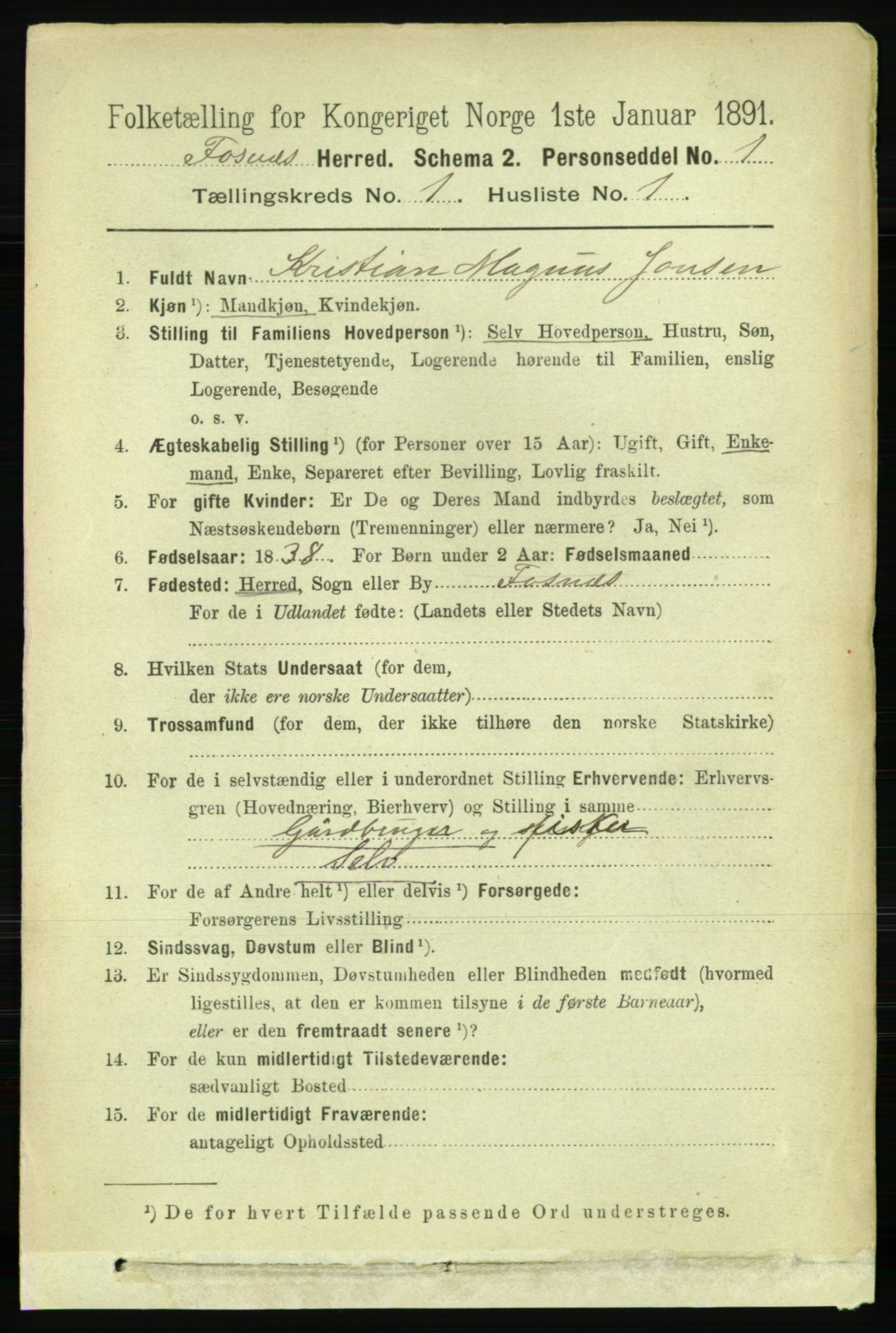 RA, 1891 census for 1748 Fosnes, 1891, p. 69