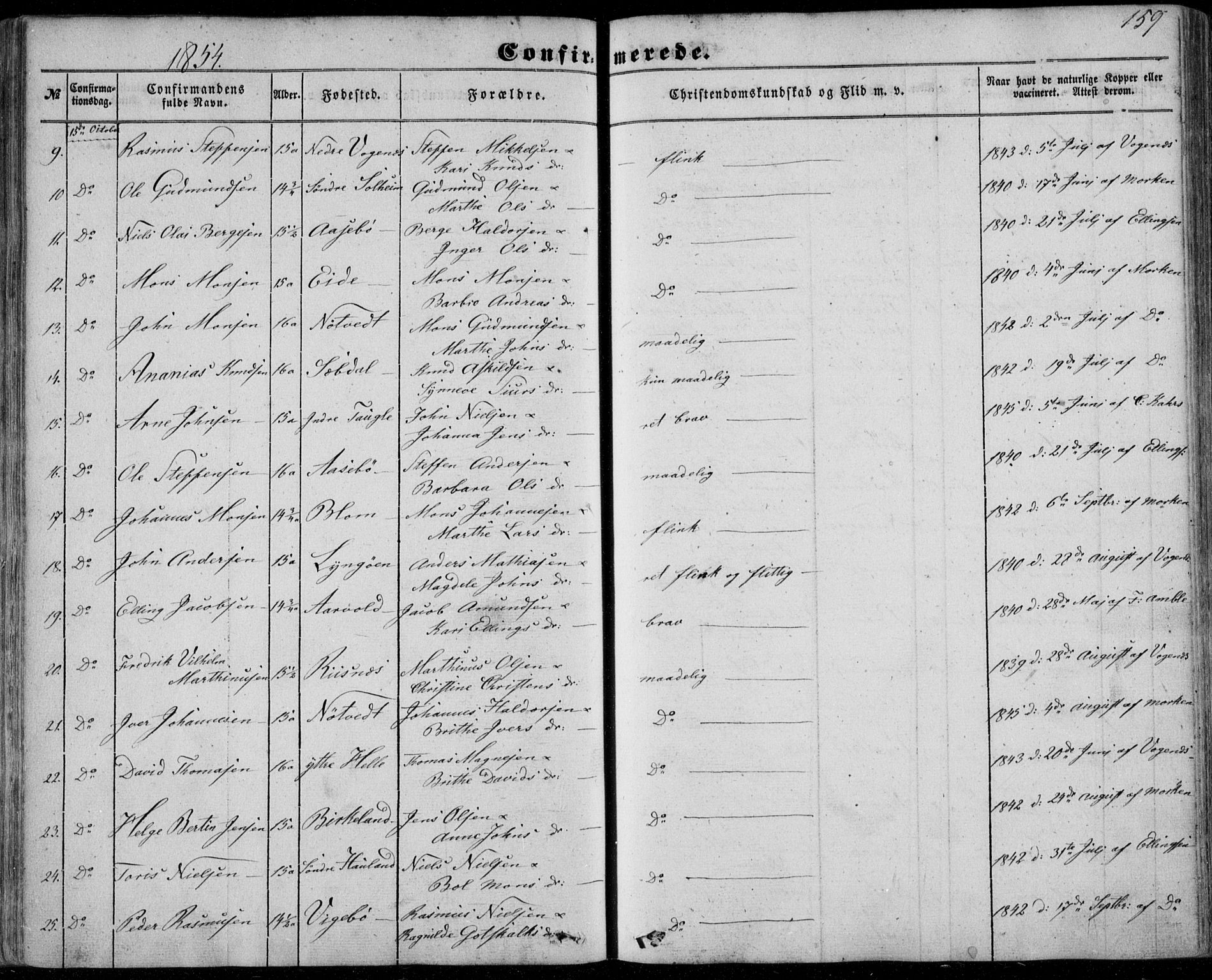 Manger sokneprestembete, SAB/A-76801/H/Haa: Parish register (official) no. A 6, 1849-1859, p. 159