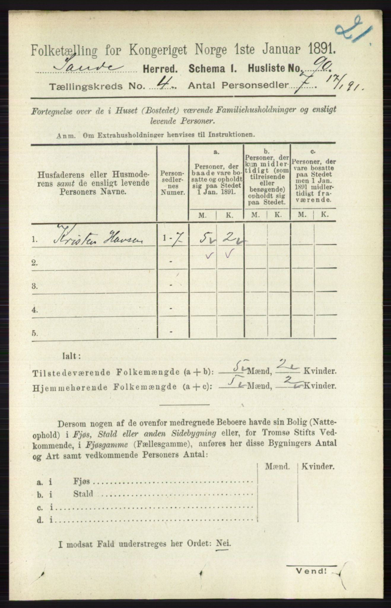 RA, 1891 census for 0713 Sande, 1891, p. 1474