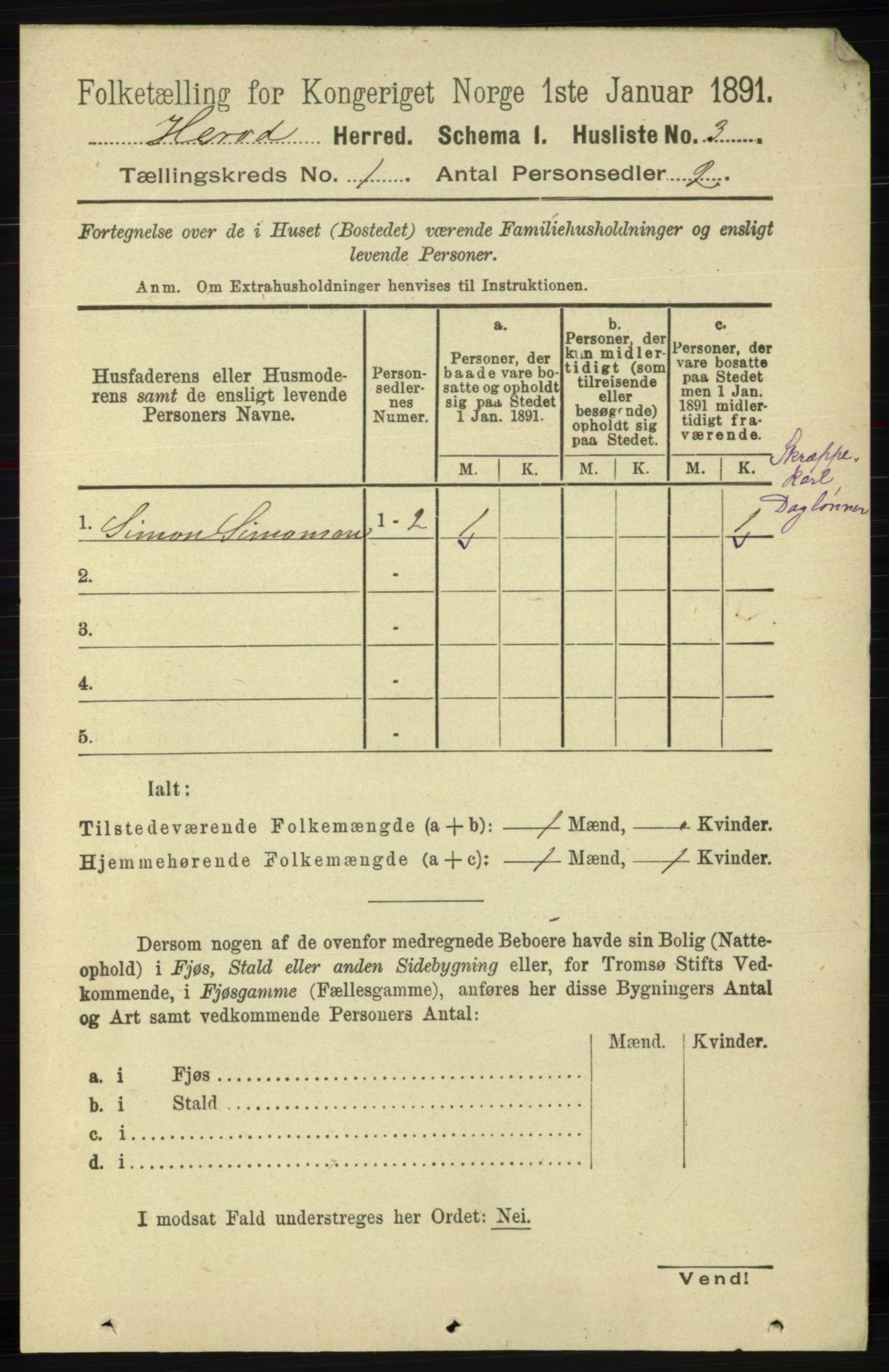 RA, 1891 census for 1039 Herad, 1891, p. 24