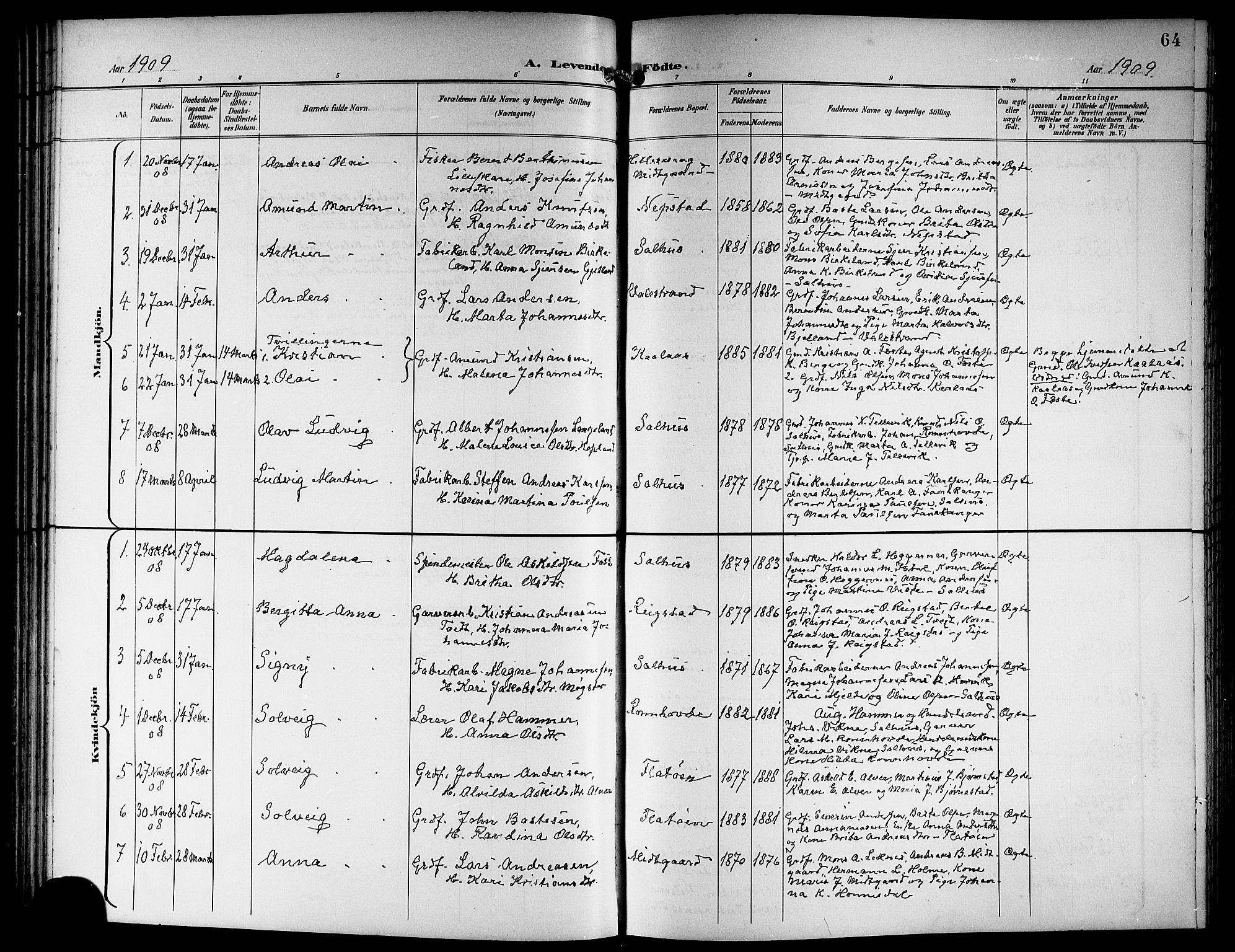 Hamre sokneprestembete, SAB/A-75501/H/Ha/Hab: Parish register (copy) no. B 4, 1898-1919, p. 64