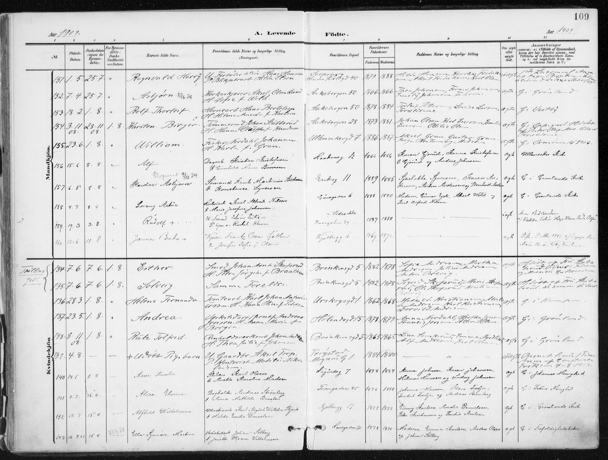 Kampen prestekontor Kirkebøker, SAO/A-10853/F/Fa/L0010: Parish register (official) no. I 10, 1905-1917, p. 109