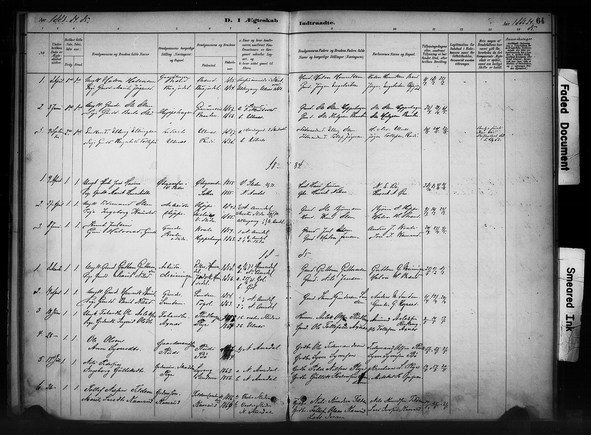 Nord-Aurdal prestekontor, SAH/PREST-132/H/Ha/Haa/L0011: Parish register (official) no. 11, 1883-1896, p. 64
