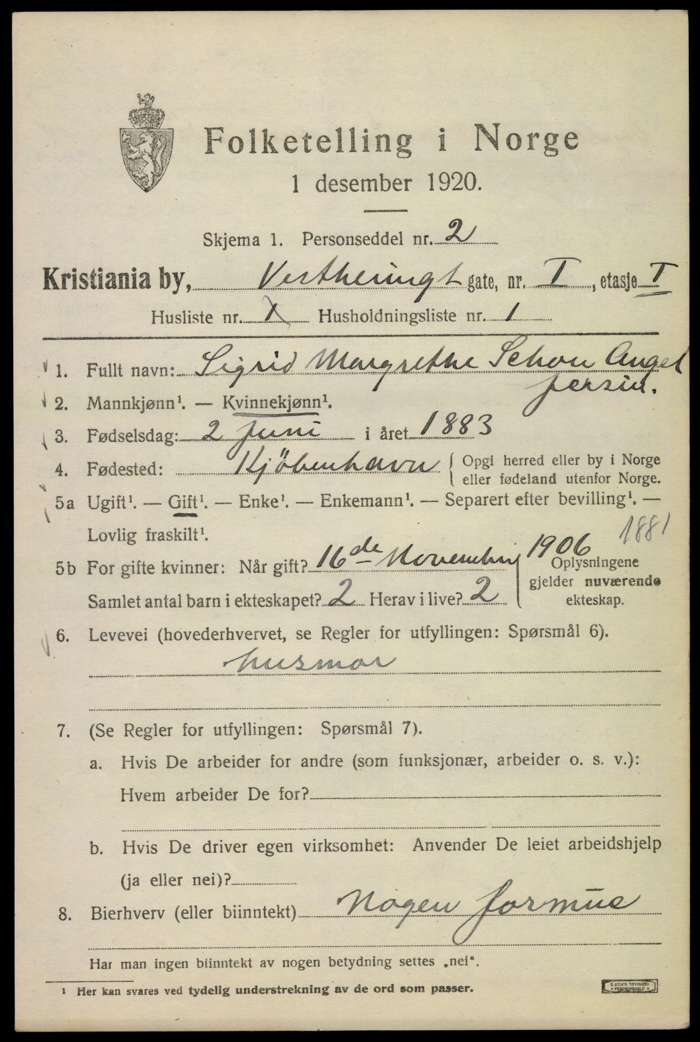 SAO, 1920 census for Kristiania, 1920, p. 631655