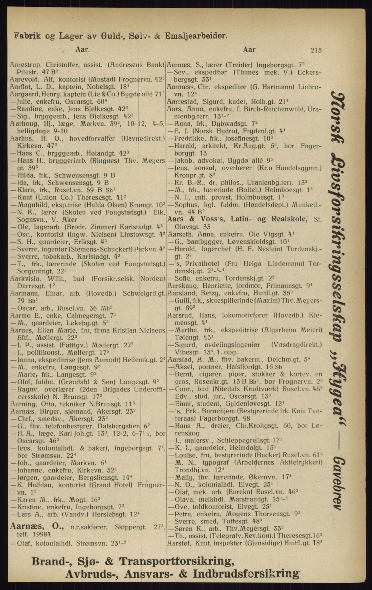 Kristiania/Oslo adressebok, PUBL/-, 1916, p. 215