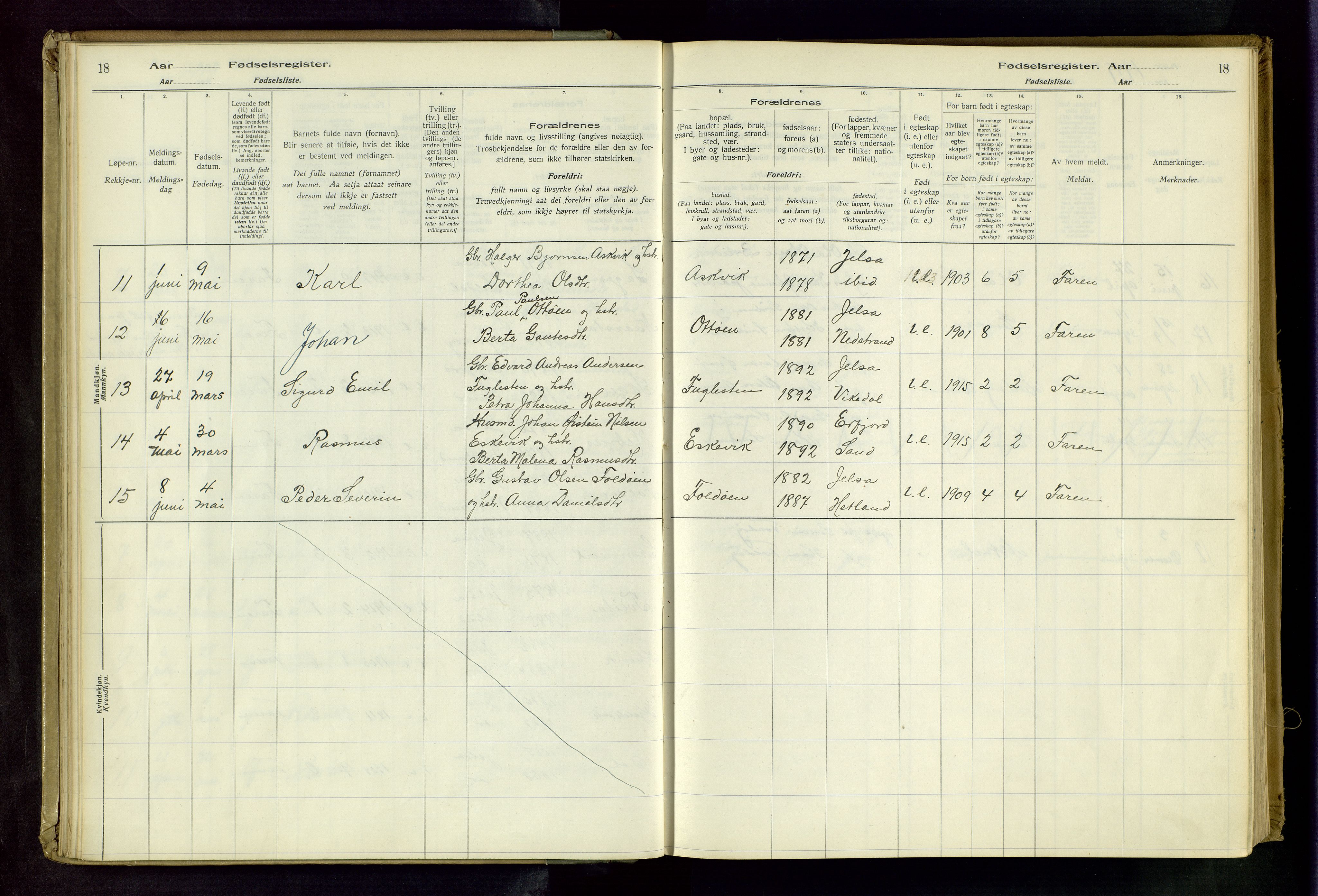 Jelsa sokneprestkontor, AV/SAST-A-101842/02/I: Birth register no. 13, 1916-1982, p. 18