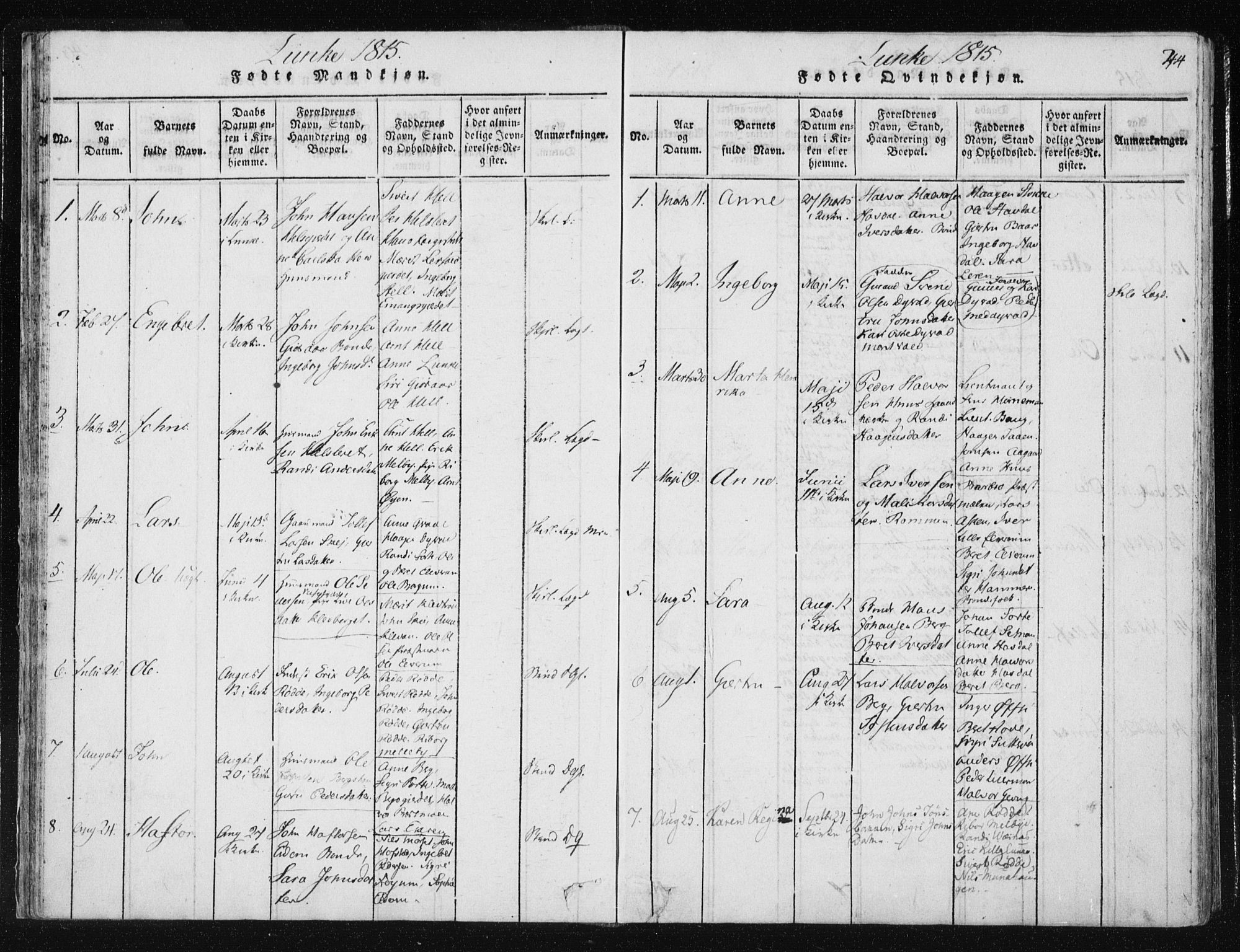 Ministerialprotokoller, klokkerbøker og fødselsregistre - Nord-Trøndelag, SAT/A-1458/709/L0061: Parish register (official) no. 709A08 /3, 1815-1819, p. 44