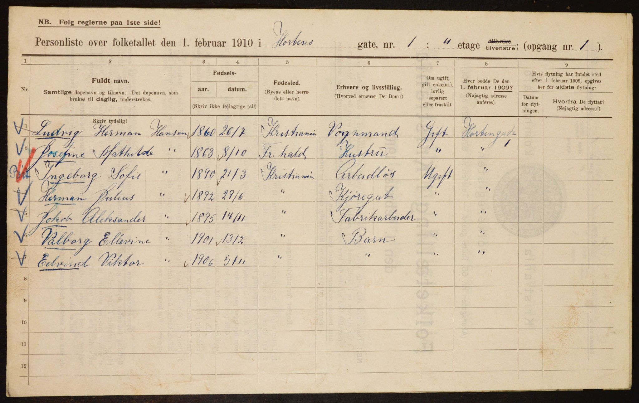 OBA, Municipal Census 1910 for Kristiania, 1910, p. 40592