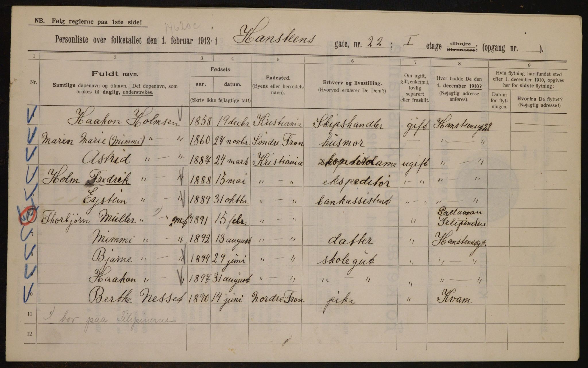 OBA, Municipal Census 1912 for Kristiania, 1912, p. 34989