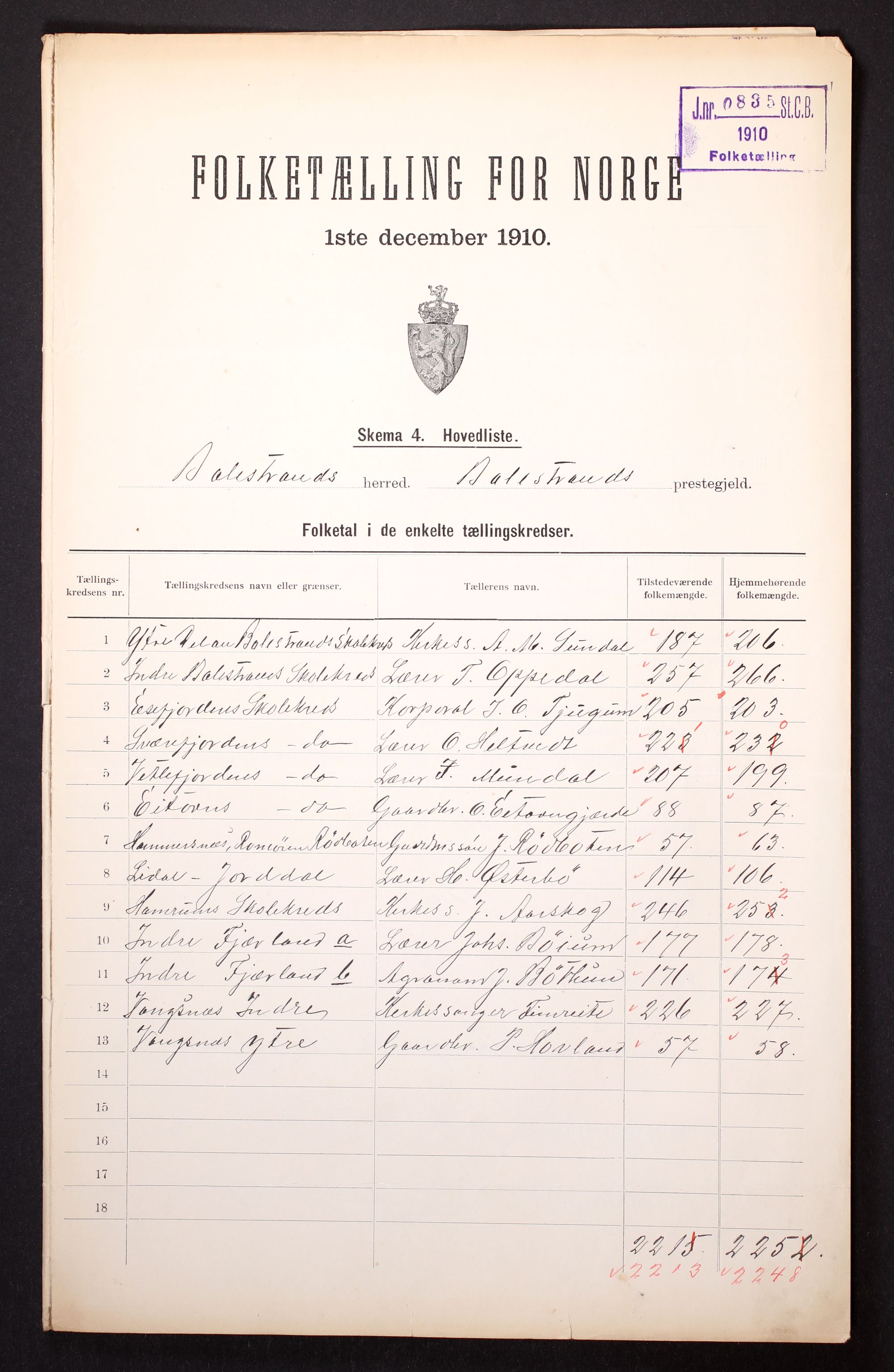 RA, 1910 census for Balestrand, 1910, p. 2