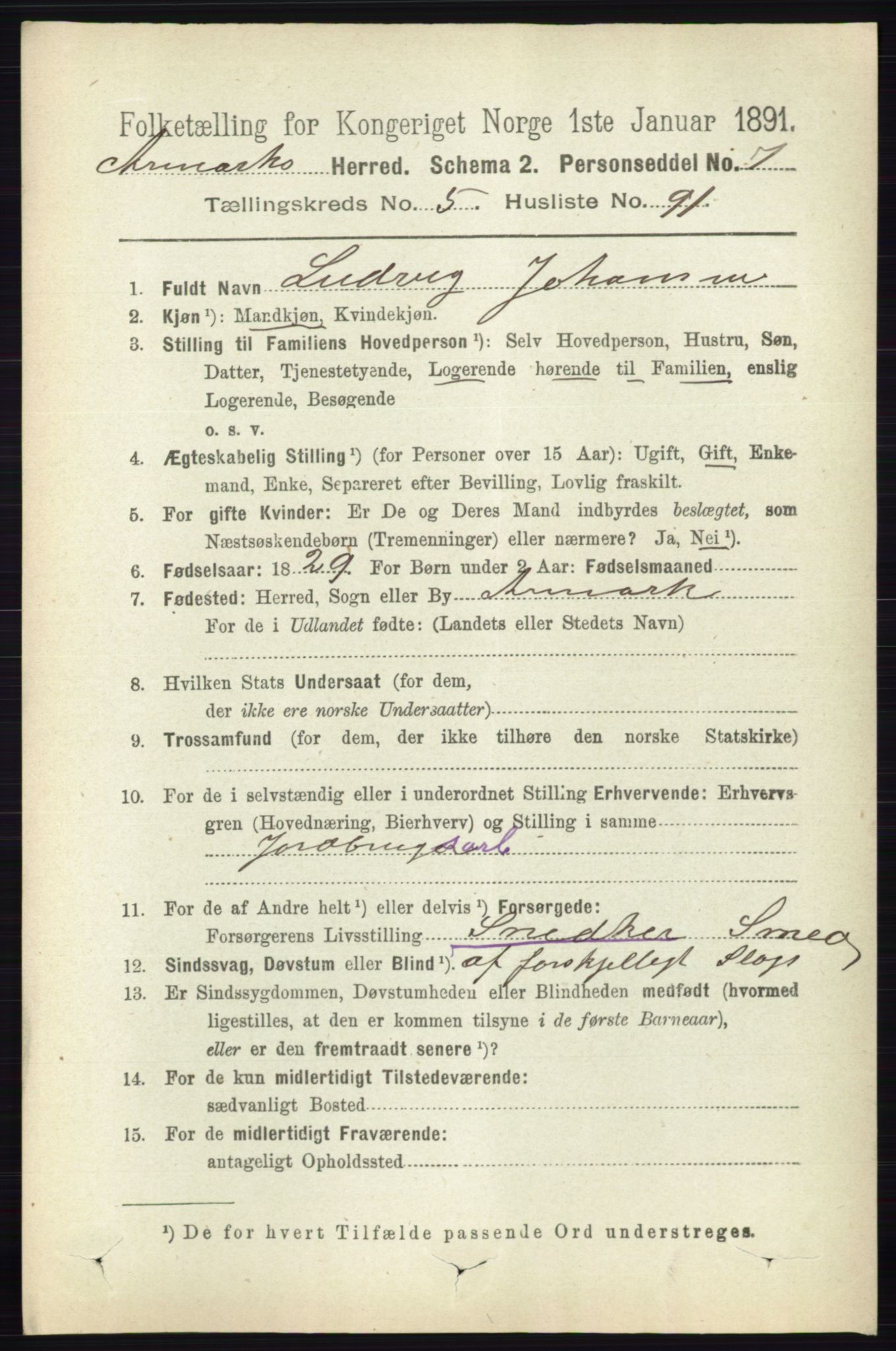 RA, 1891 census for 0118 Aremark, 1891, p. 2986