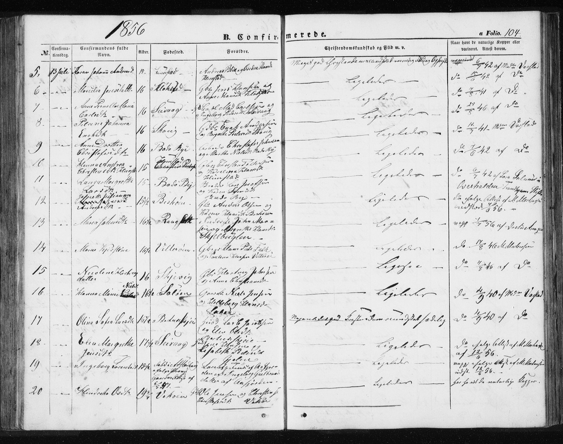 Ministerialprotokoller, klokkerbøker og fødselsregistre - Nordland, AV/SAT-A-1459/801/L0028: Parish register (copy) no. 801C03, 1855-1867, p. 104