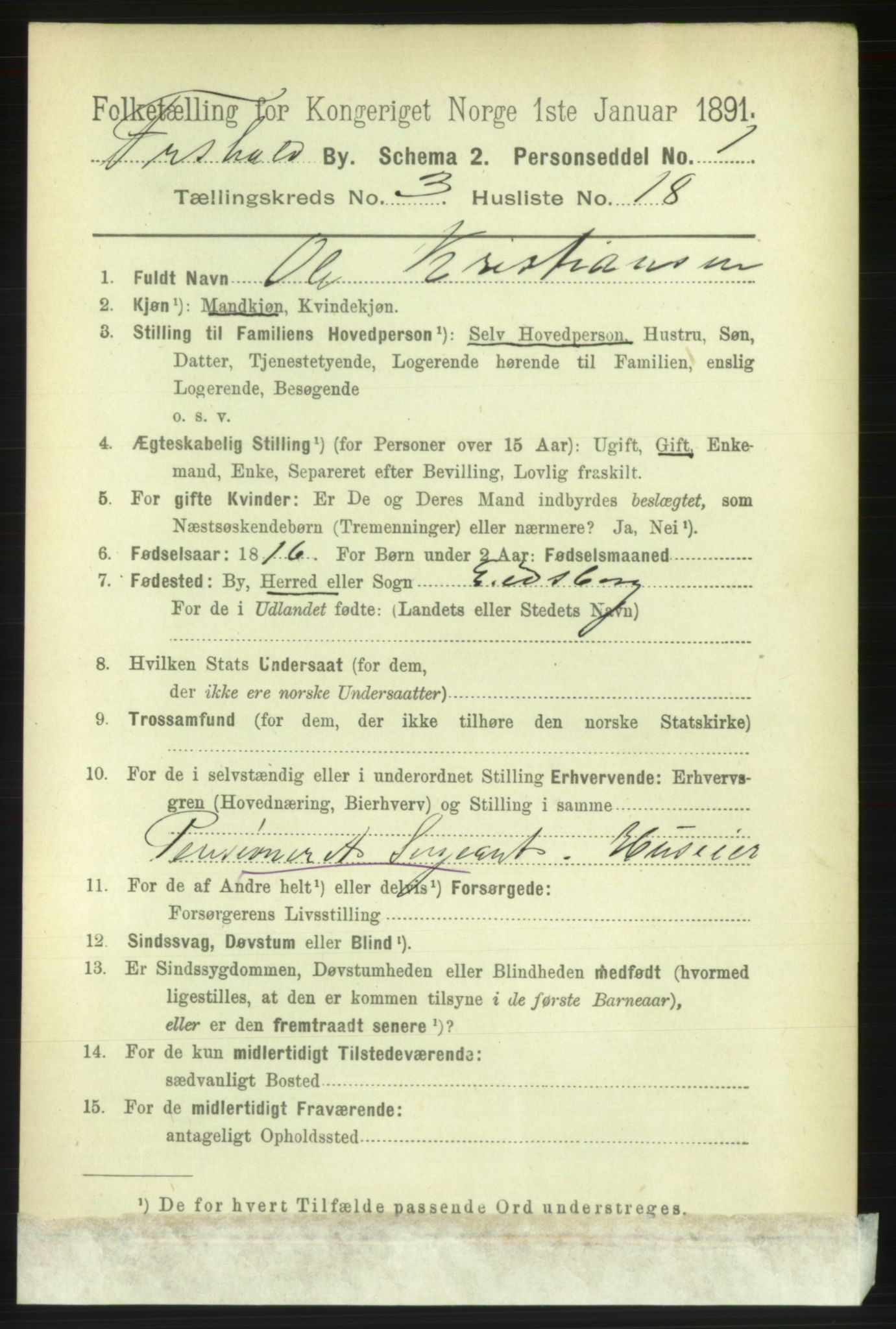 RA, 1891 census for 0101 Fredrikshald, 1891, p. 3433