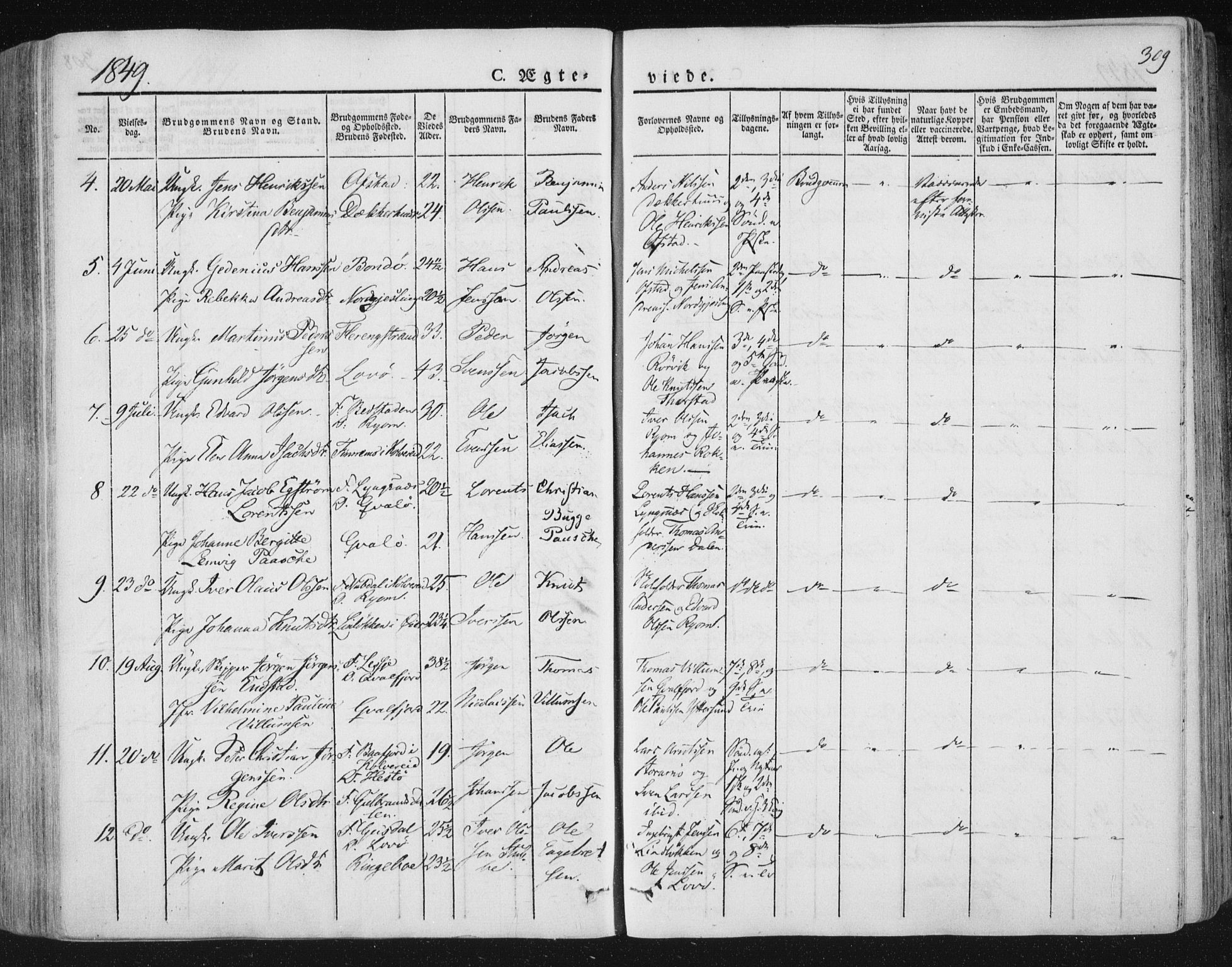 Ministerialprotokoller, klokkerbøker og fødselsregistre - Nord-Trøndelag, SAT/A-1458/784/L0669: Parish register (official) no. 784A04, 1829-1859, p. 309