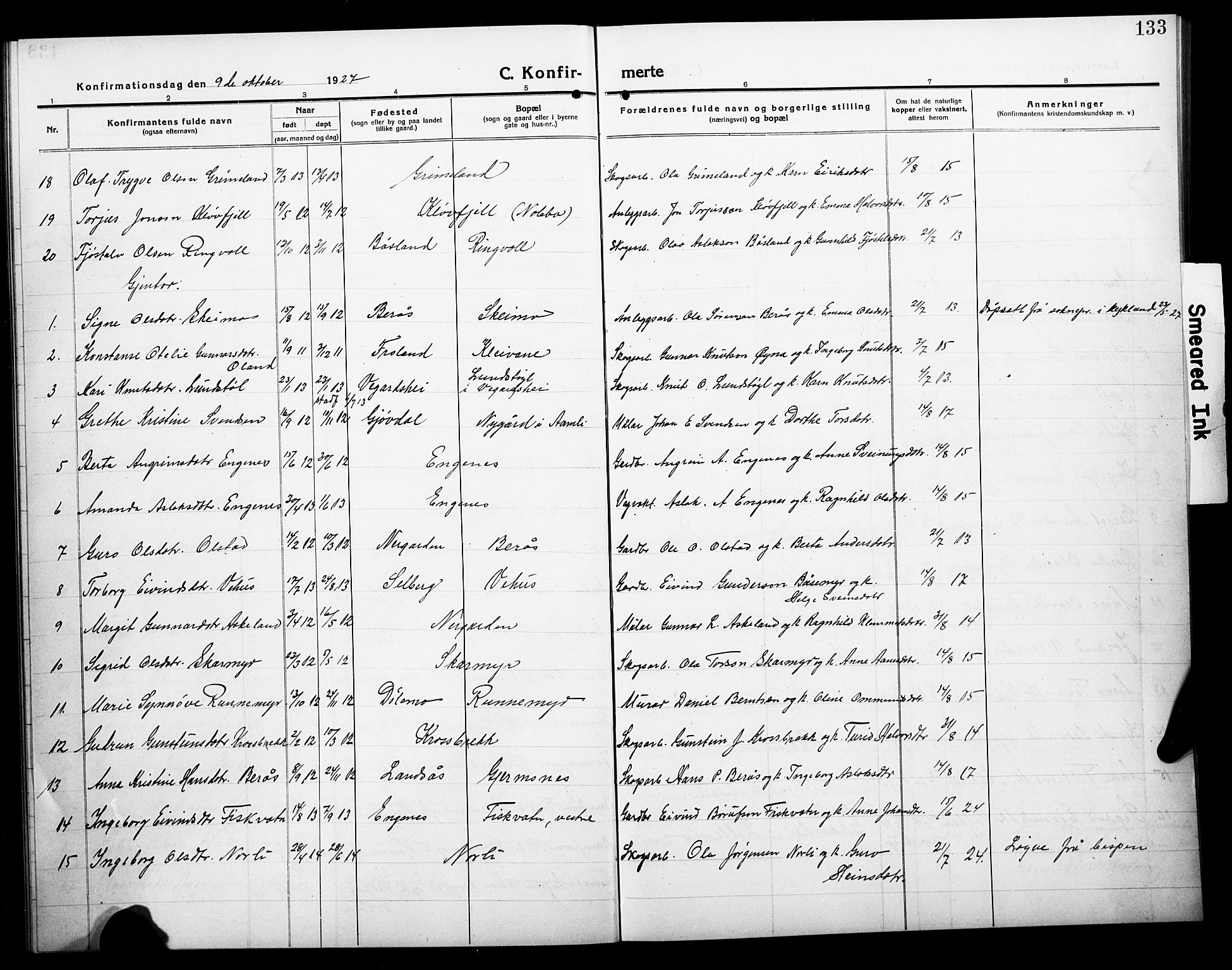 Åmli sokneprestkontor, SAK/1111-0050/F/Fb/Fbc/L0006: Parish register (copy) no. B 6, 1915-1929, p. 133