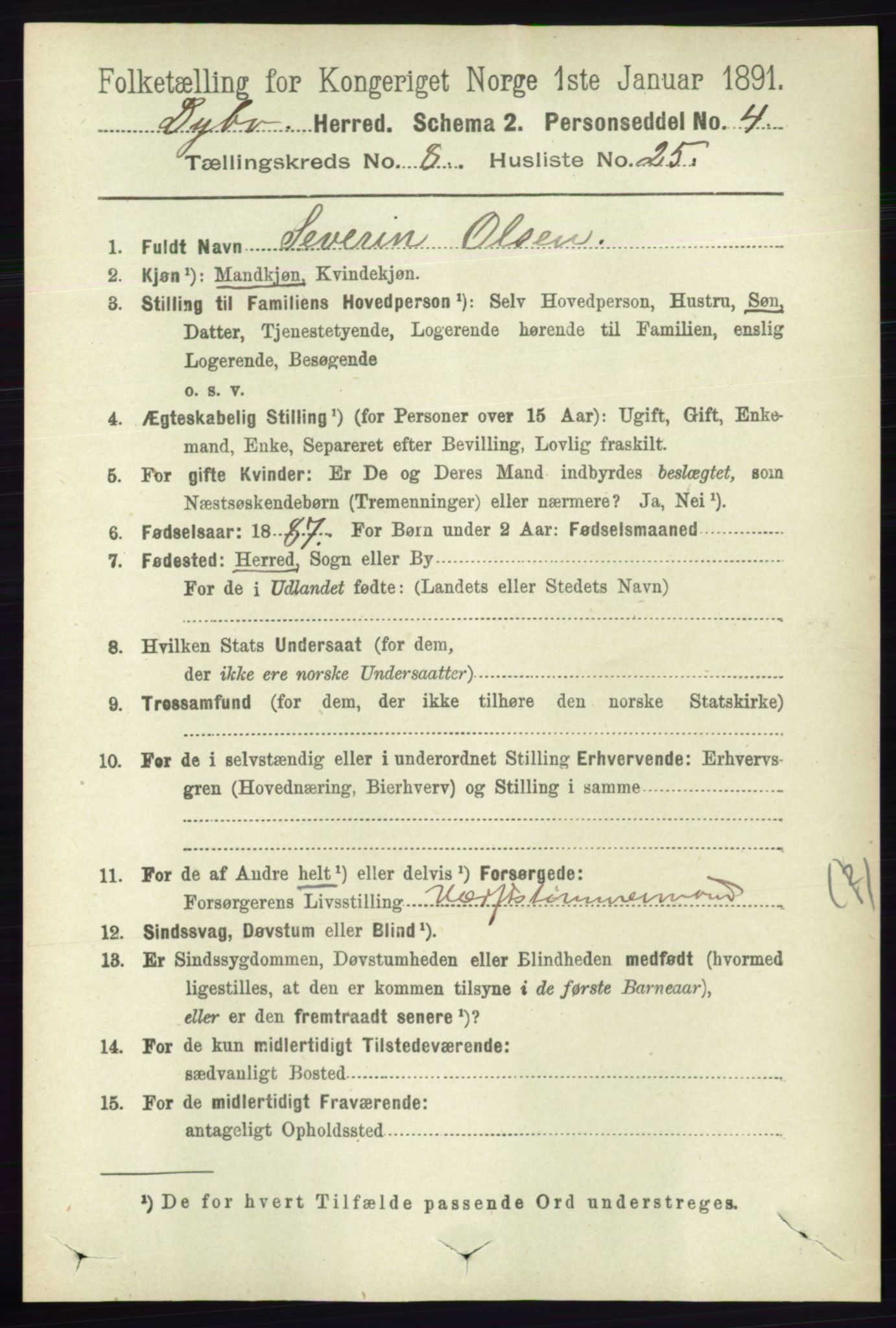 RA, 1891 census for 0915 Dypvåg, 1891, p. 2865