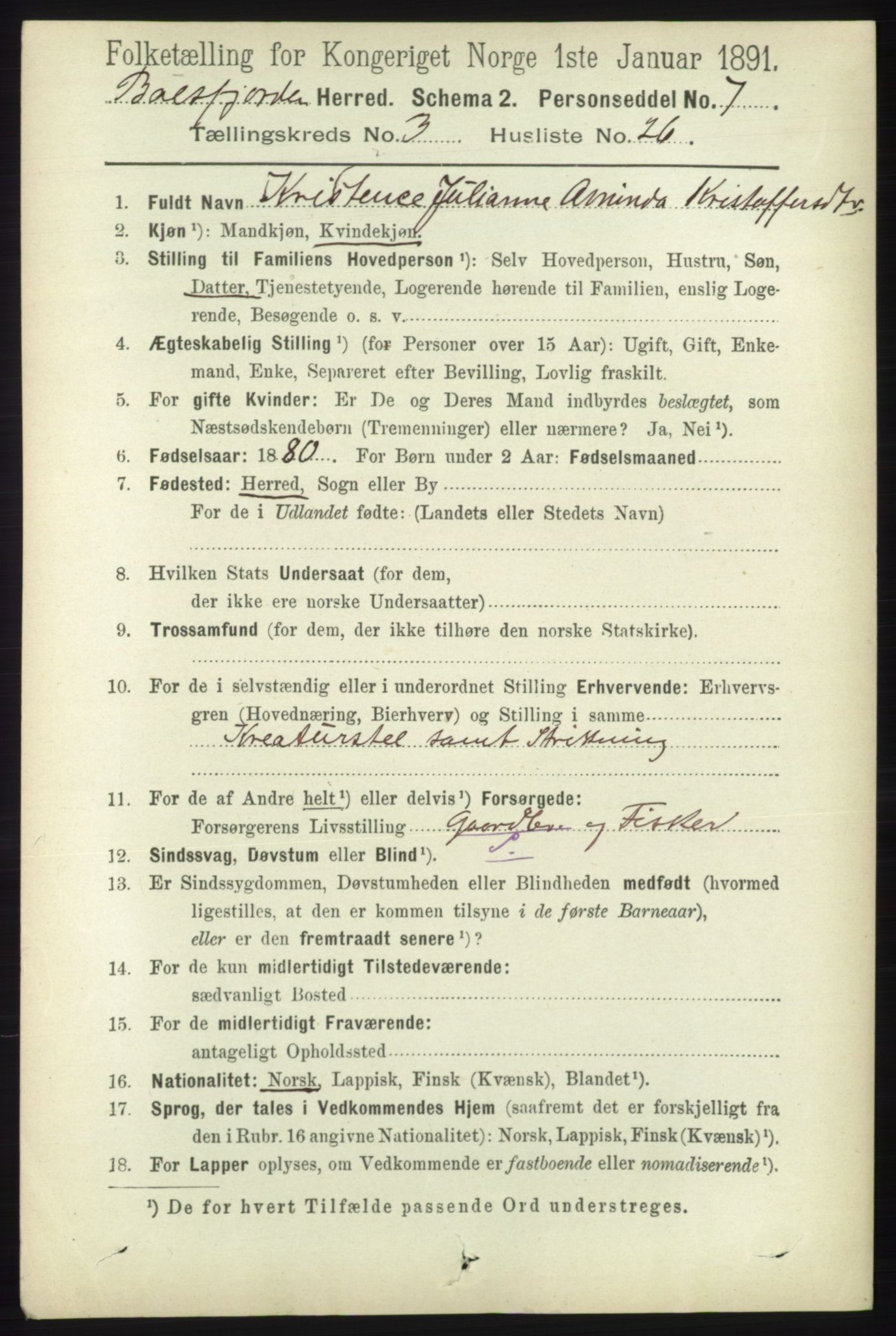 RA, 1891 census for 1933 Balsfjord, 1891, p. 1078