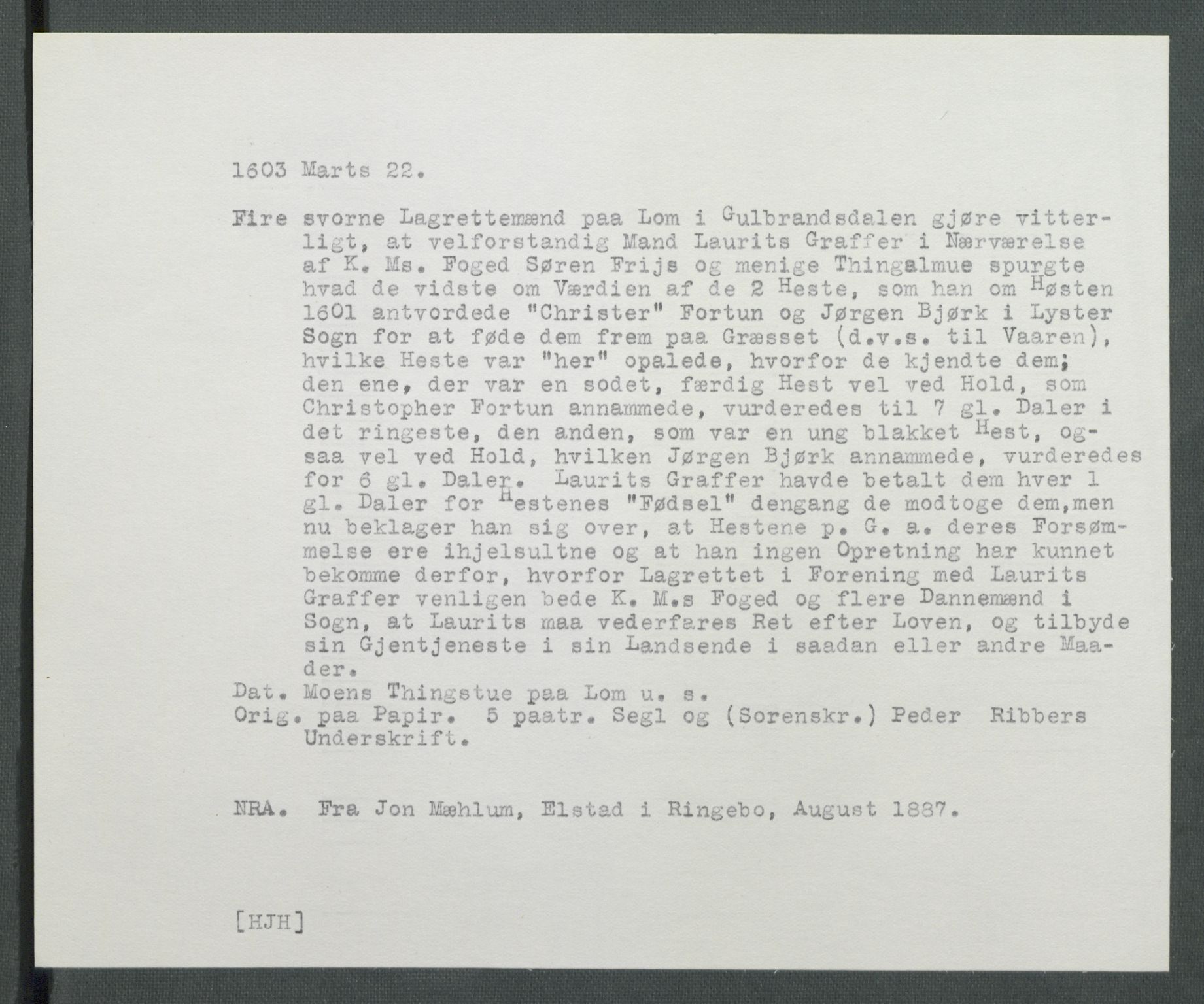 Riksarkivets diplomsamling, AV/RA-EA-5965/F02/L0112: Dokumenter, 1603, p. 16