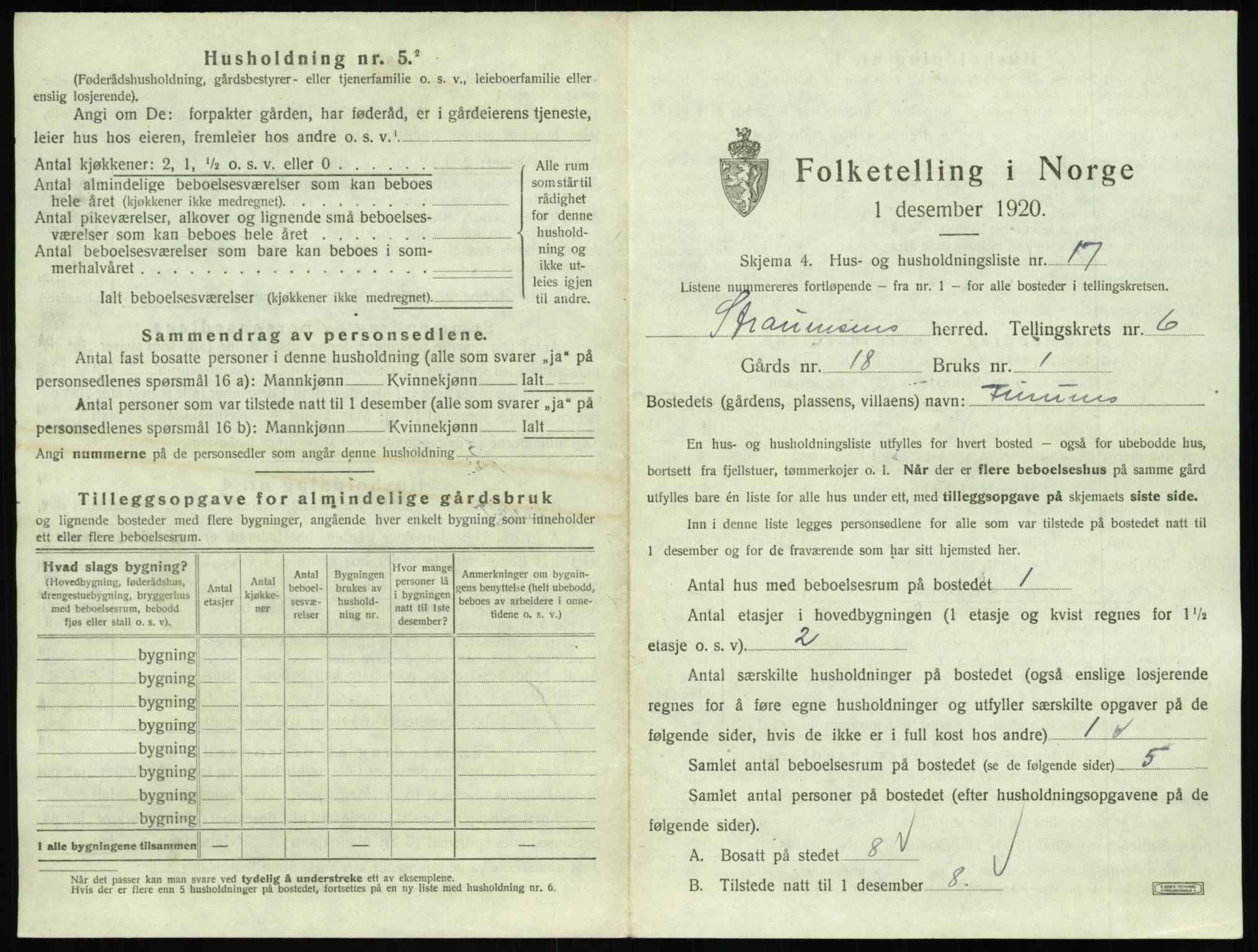 SAT, 1920 census for Straumsnes, 1920, p. 407