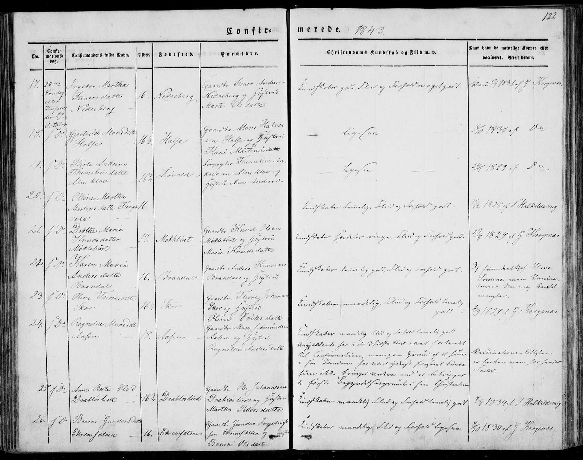 Ministerialprotokoller, klokkerbøker og fødselsregistre - Møre og Romsdal, AV/SAT-A-1454/501/L0005: Parish register (official) no. 501A05, 1831-1844, p. 122