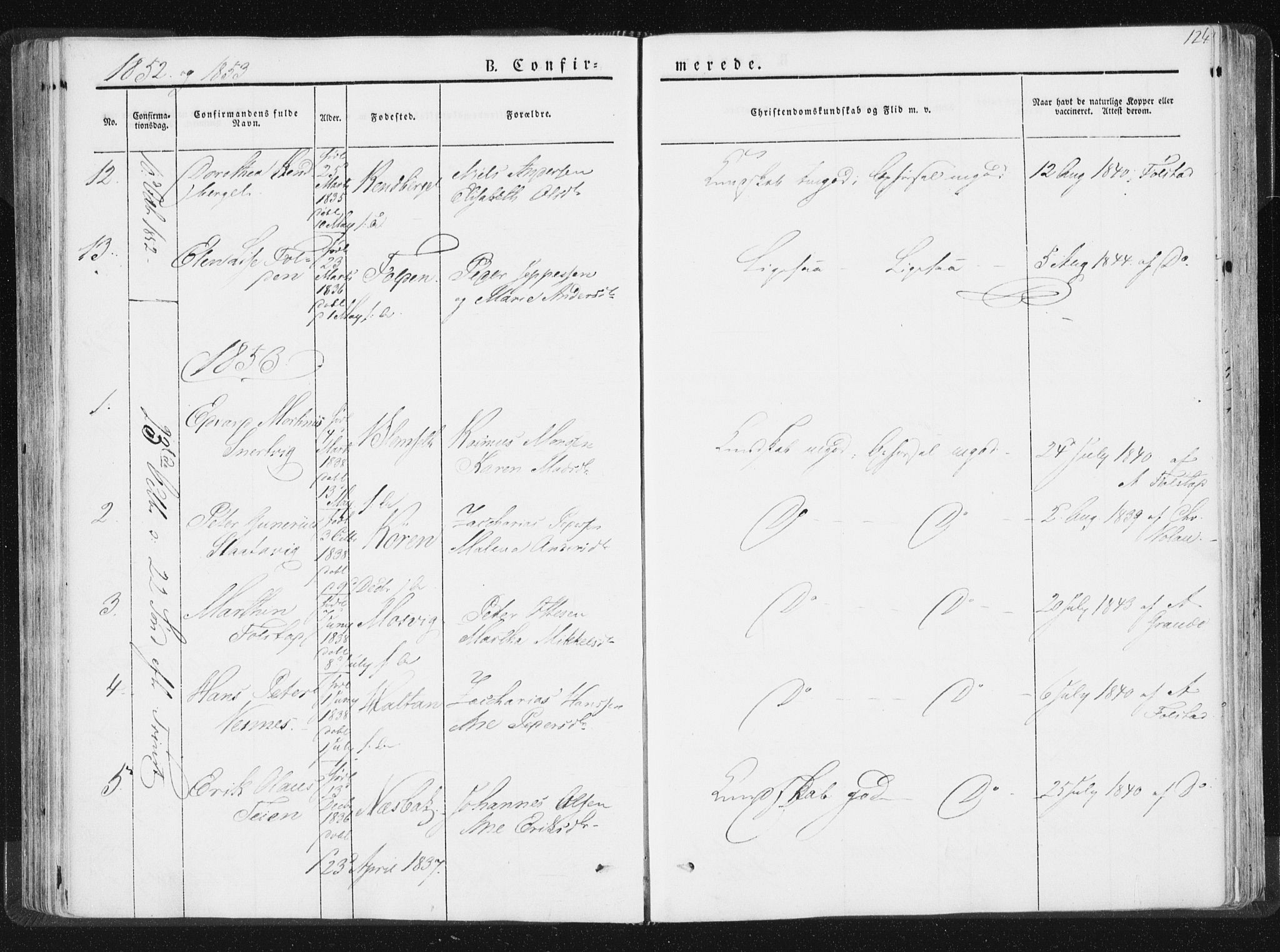 Ministerialprotokoller, klokkerbøker og fødselsregistre - Nord-Trøndelag, SAT/A-1458/744/L0418: Parish register (official) no. 744A02, 1843-1866, p. 124