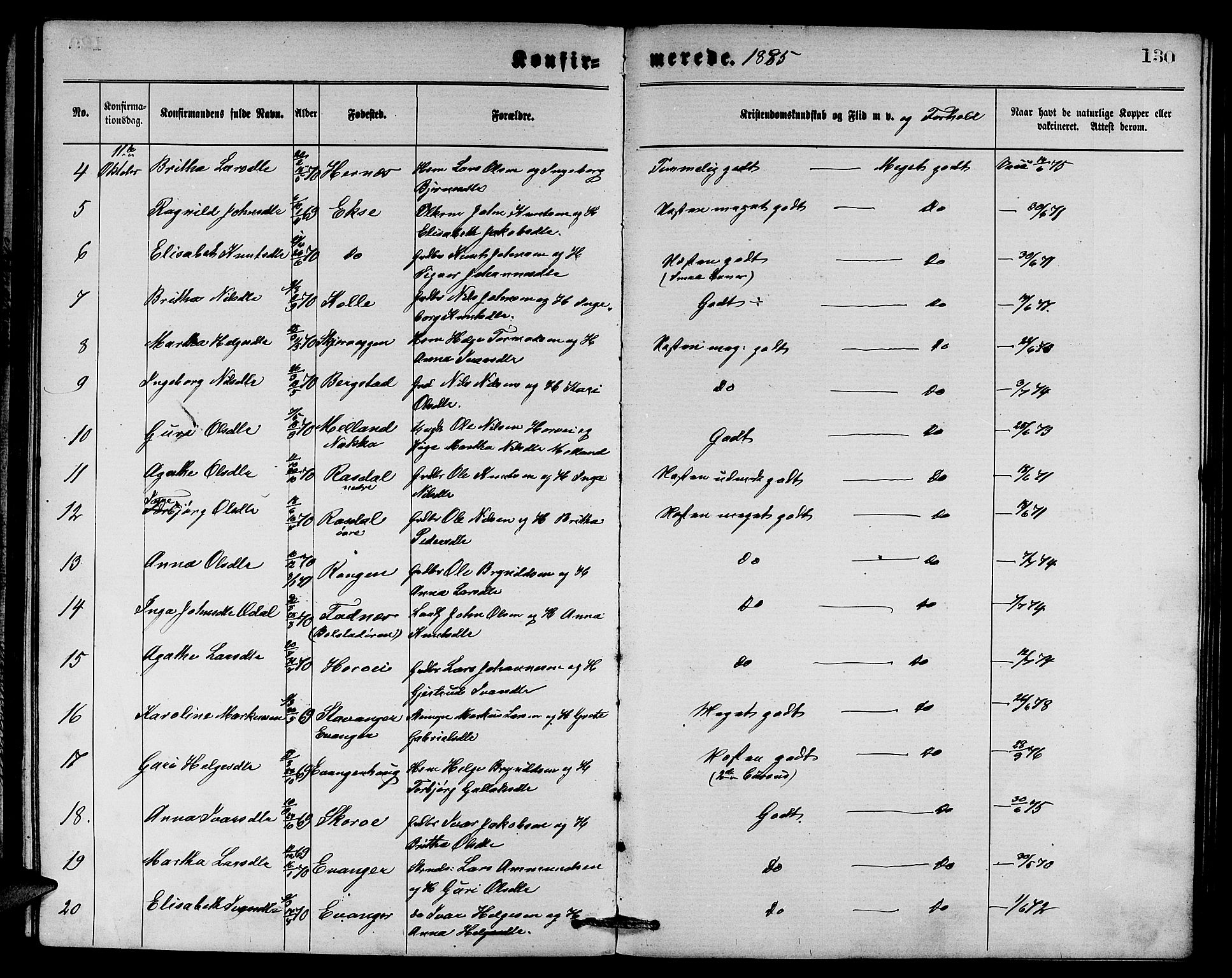 Evanger sokneprestembete, SAB/A-99924: Parish register (copy) no. A 3, 1875-1887, p. 130