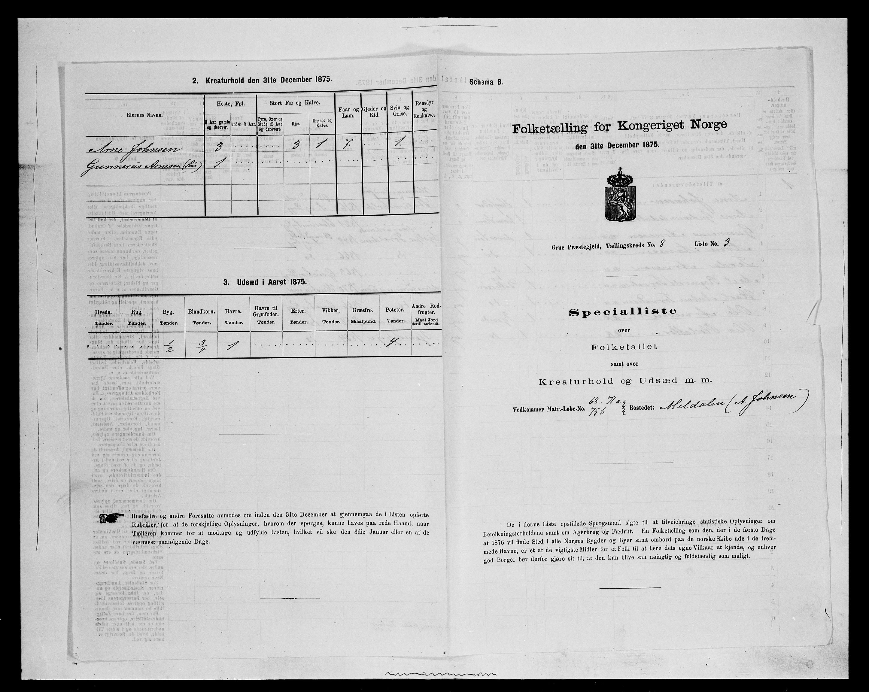 SAH, 1875 census for 0423P Grue, 1875, p. 1409