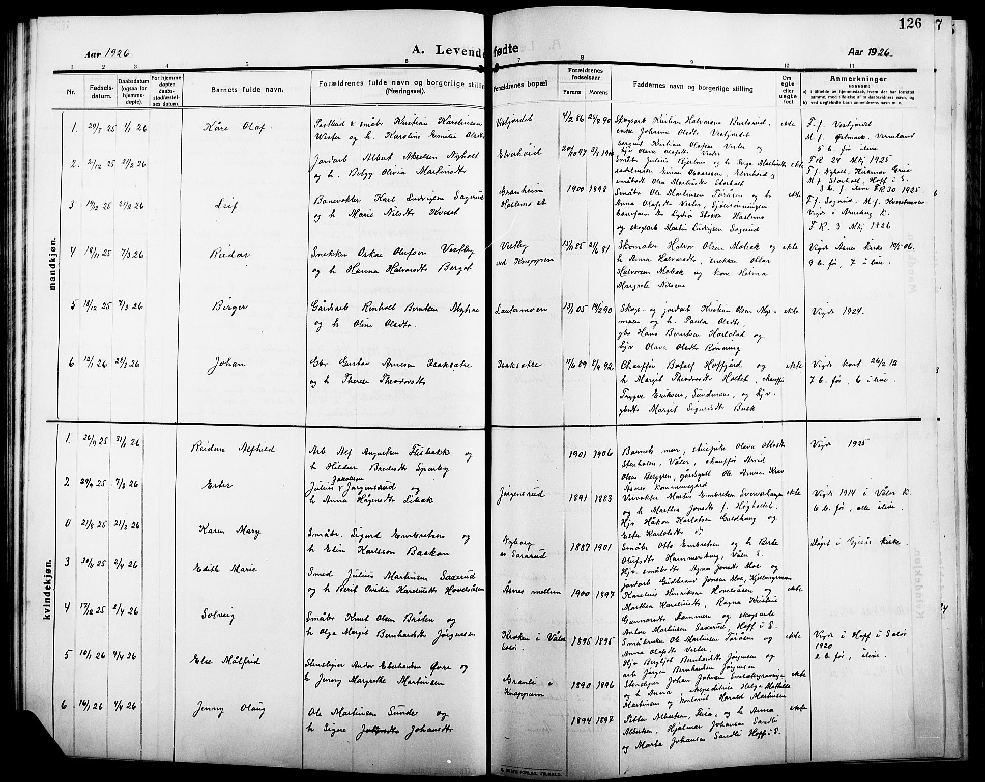 Åsnes prestekontor, AV/SAH-PREST-042/H/Ha/Hab/L0007: Parish register (copy) no. 7, 1909-1926, p. 126