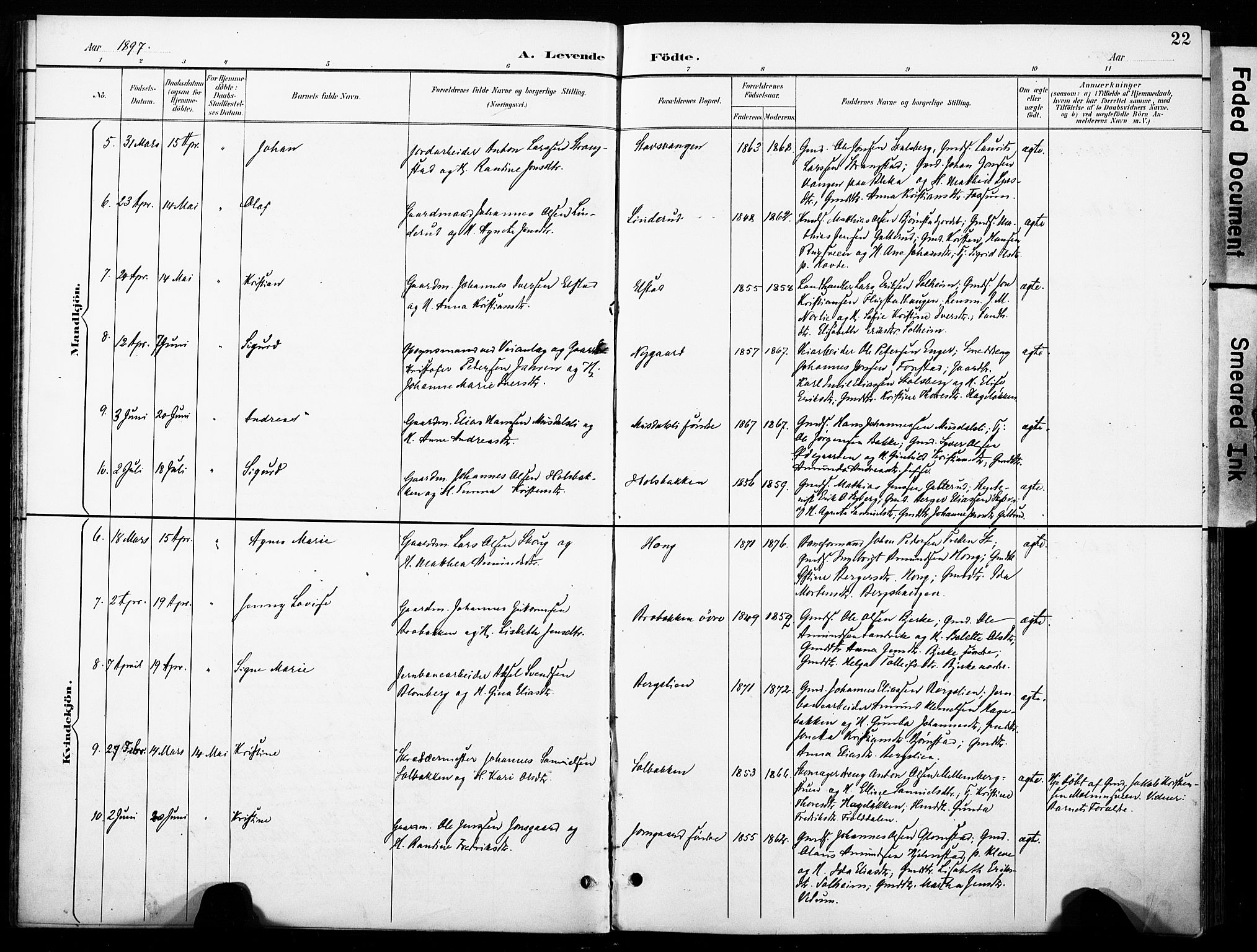 Øyer prestekontor, AV/SAH-PREST-084/H/Ha/Haa/L0011: Parish register (official) no. 11, 1894-1905, p. 22