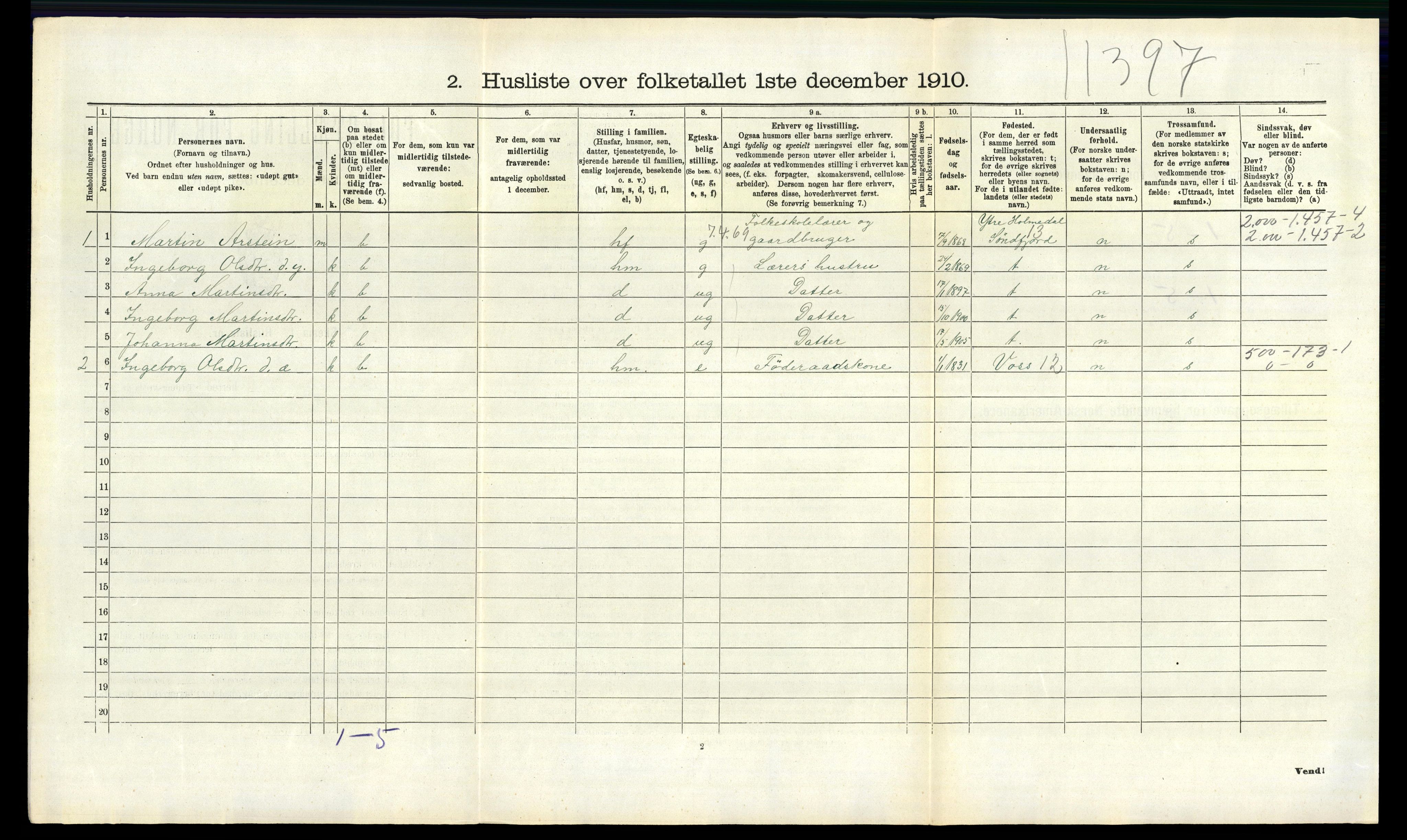 RA, 1910 census for Evanger, 1910, p. 614