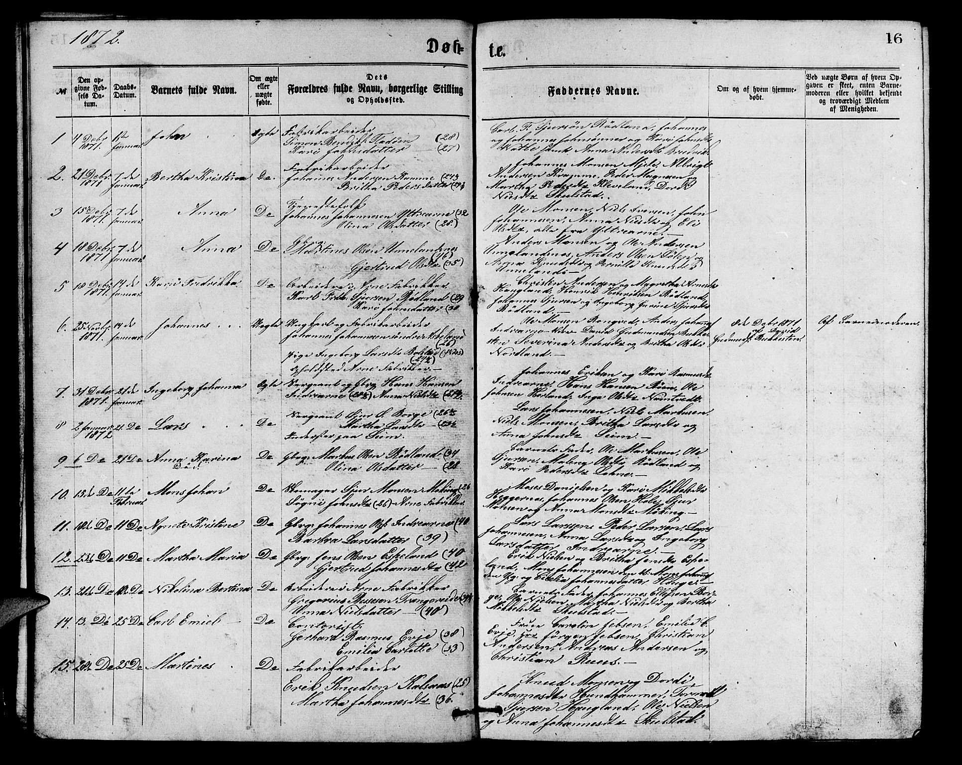 Arna Sokneprestembete, SAB/A-74001/H/Ha/Hab: Parish register (copy) no. A 1, 1869-1879, p. 16