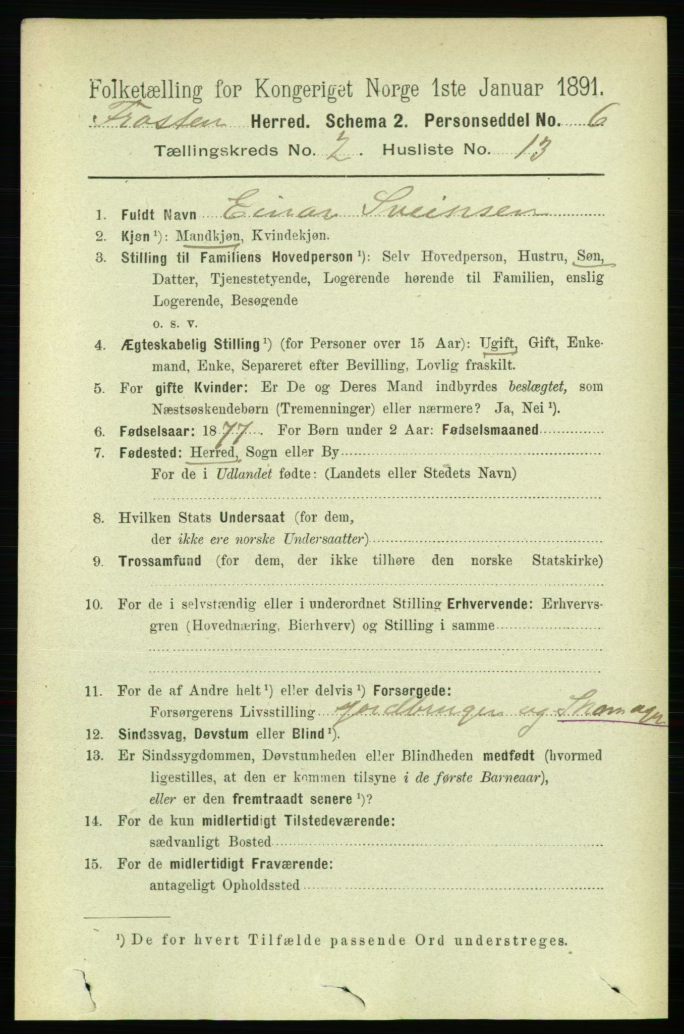 RA, 1891 census for 1717 Frosta, 1891, p. 1138