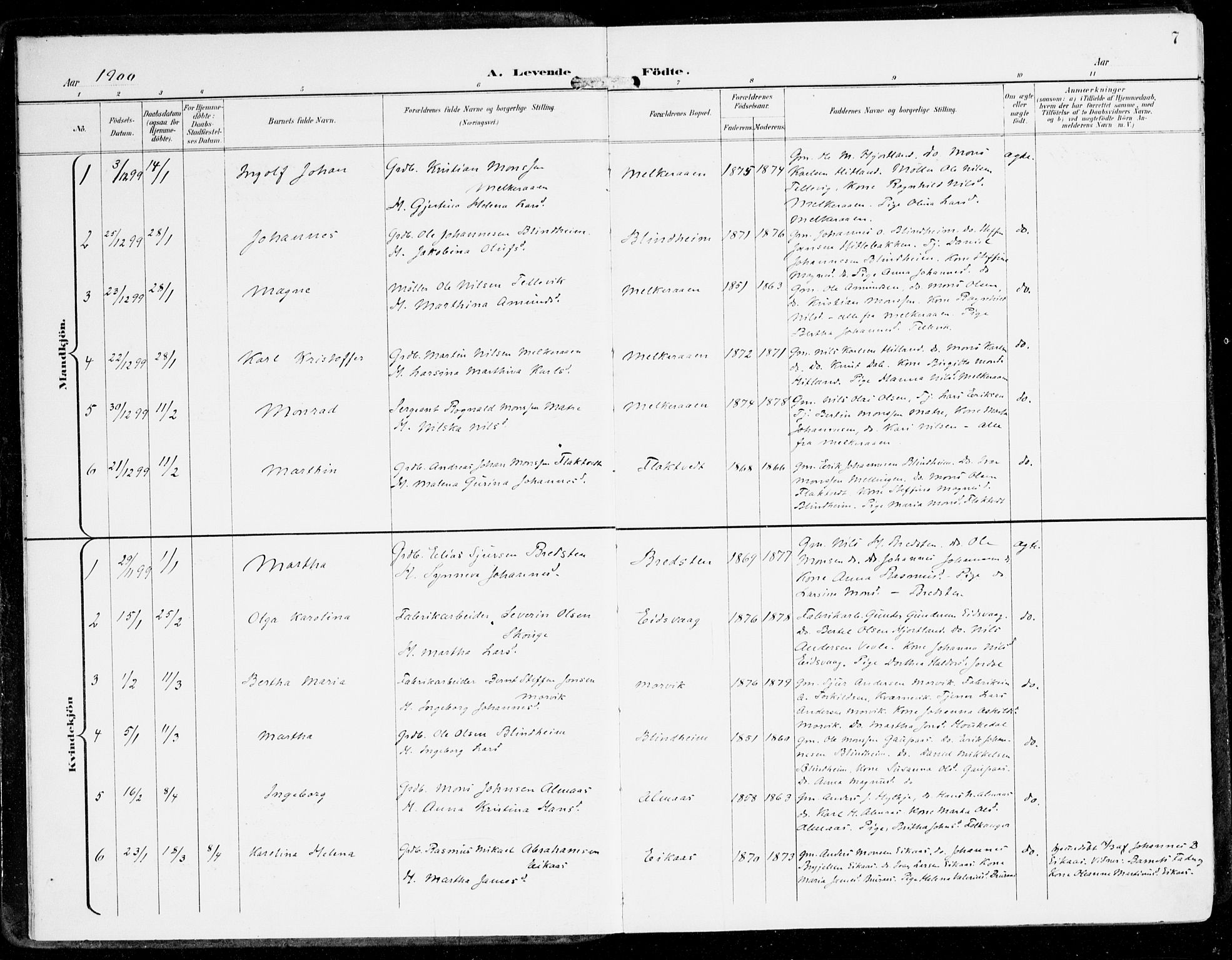 Hamre sokneprestembete, AV/SAB-A-75501/H/Ha/Haa/Haad/L0002: Parish register (official) no. D 2, 1899-1916, p. 7