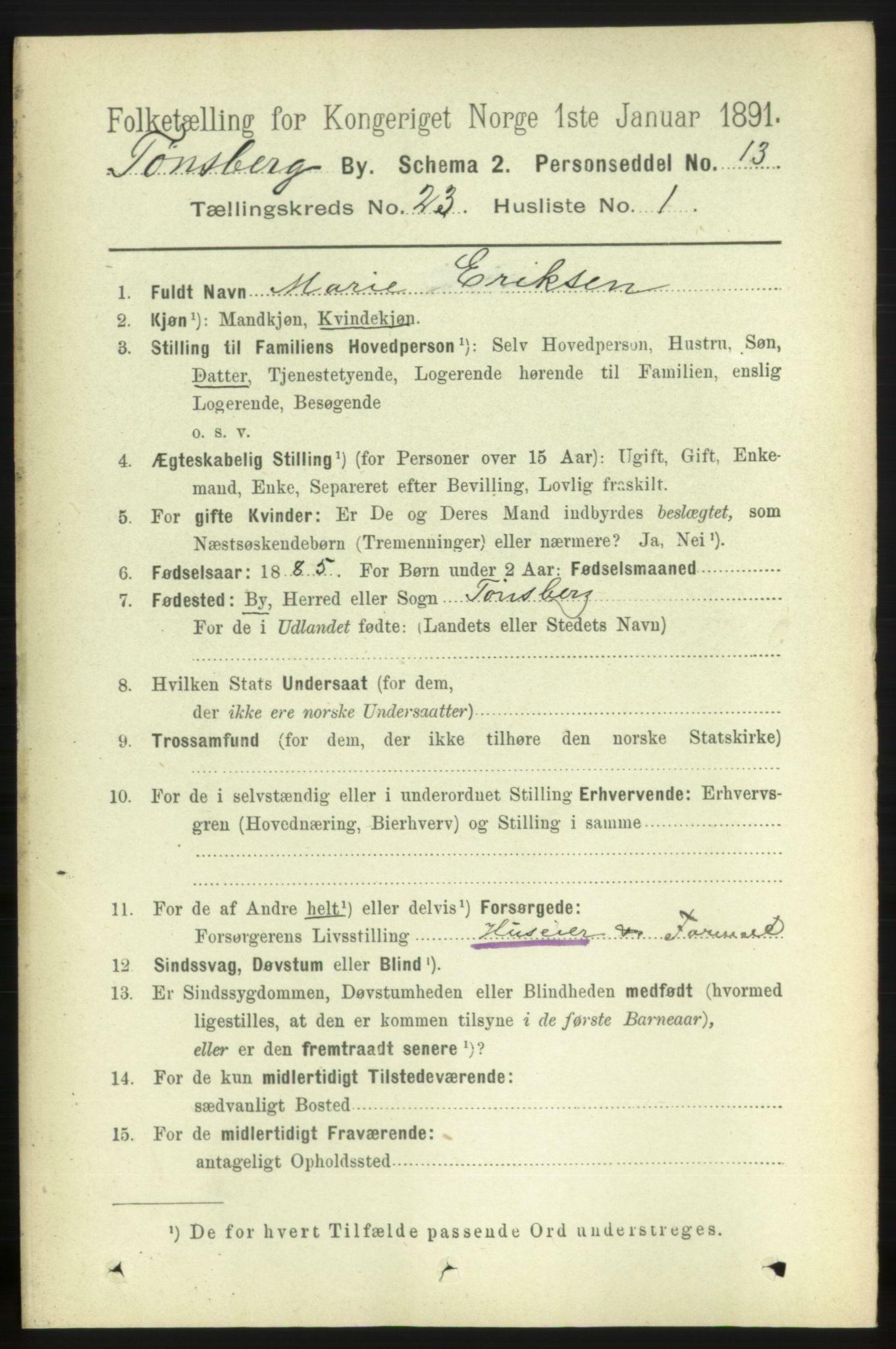 RA, 1891 census for 0705 Tønsberg, 1891, p. 6023