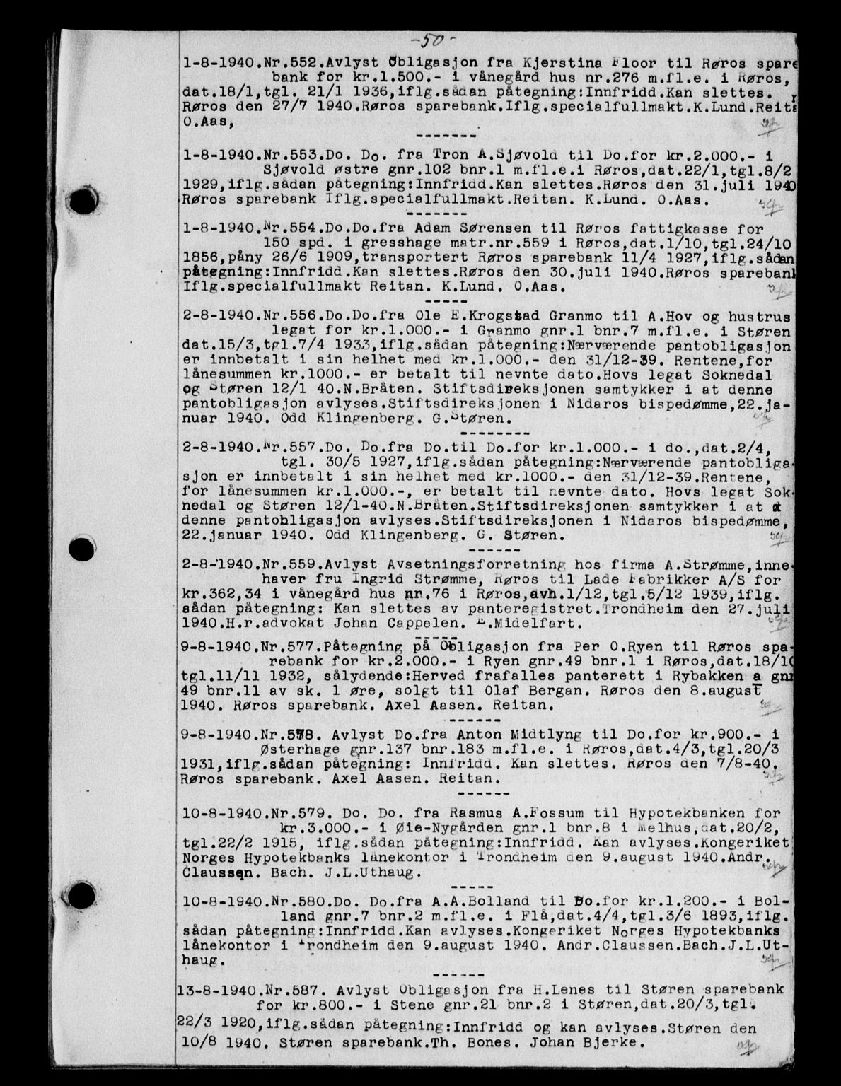 Gauldal sorenskriveri, SAT/A-0014/1/2/2C/L0052: Mortgage book no. 57, 1940-1941, Diary no: : 552/1940