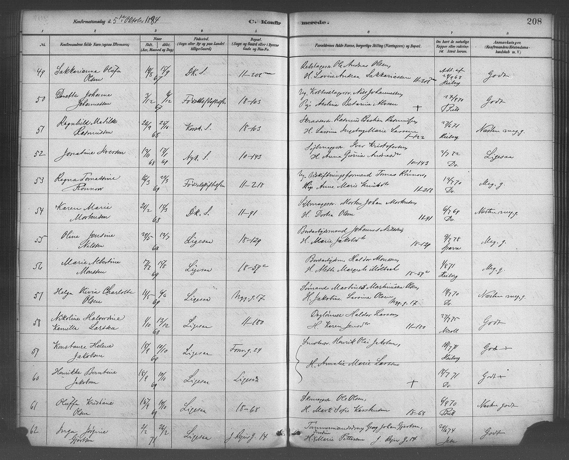 Domkirken sokneprestembete, AV/SAB-A-74801/H/Haa/L0030: Parish register (official) no. C 5, 1880-1898, p. 208