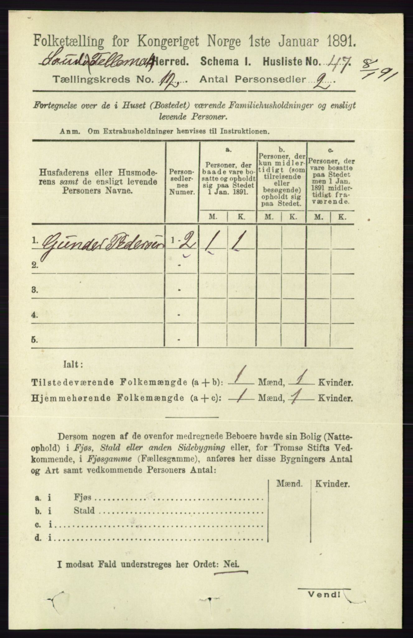 RA, 1891 census for 0822 Sauherad, 1891, p. 3615