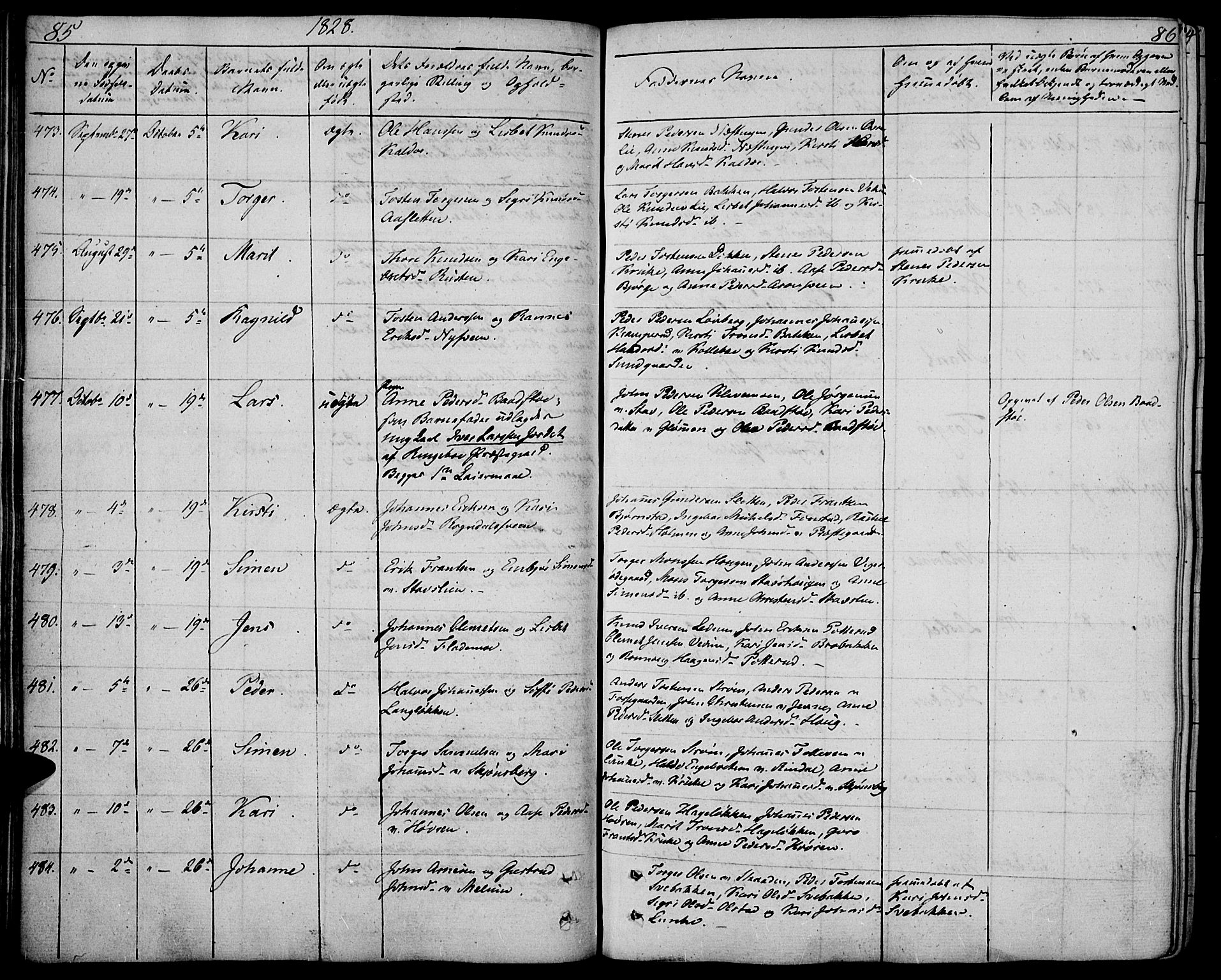 Øyer prestekontor, AV/SAH-PREST-084/H/Ha/Haa/L0004: Parish register (official) no. 4, 1824-1841, p. 85-86