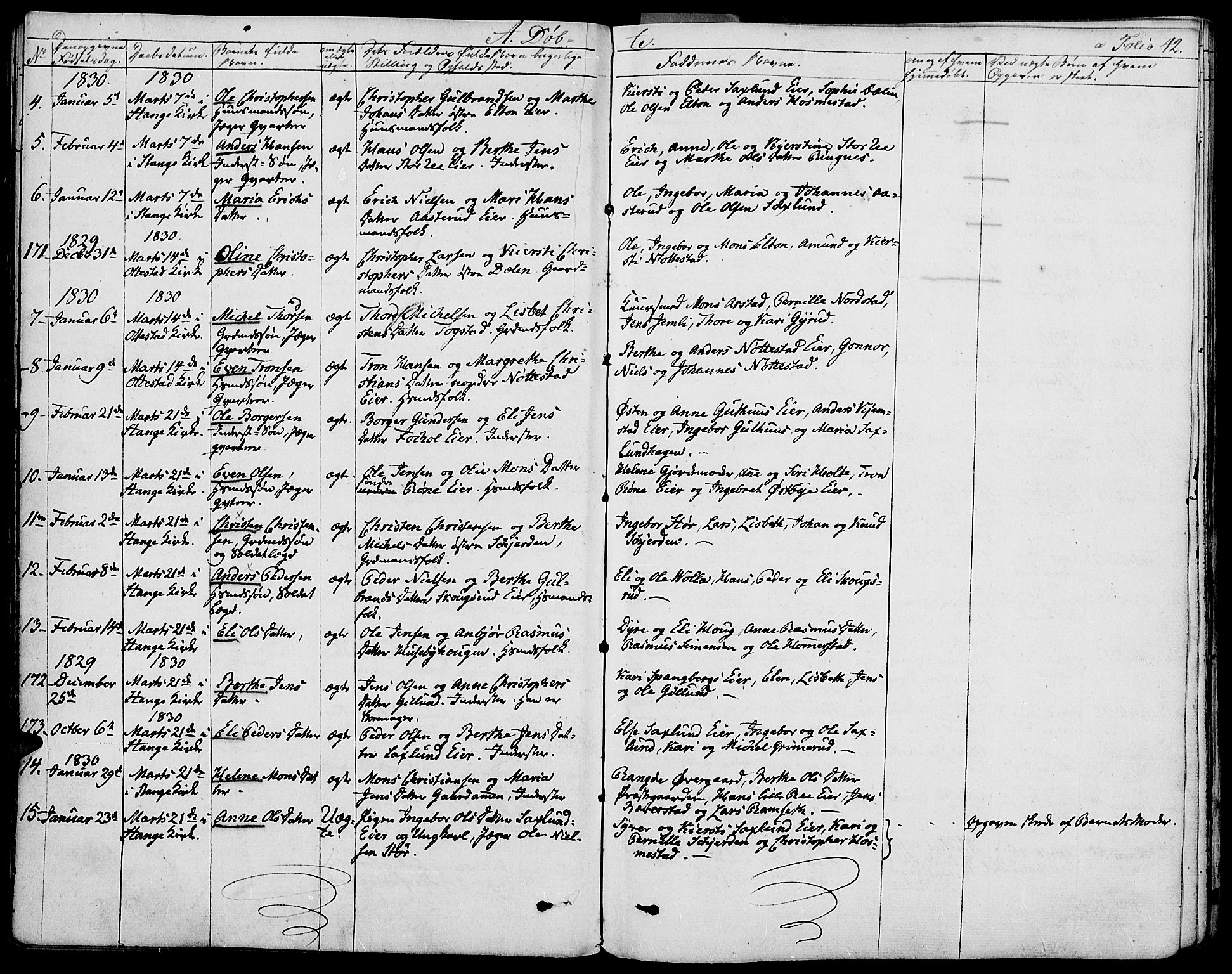 Stange prestekontor, AV/SAH-PREST-002/K/L0009: Parish register (official) no. 9, 1826-1835, p. 42